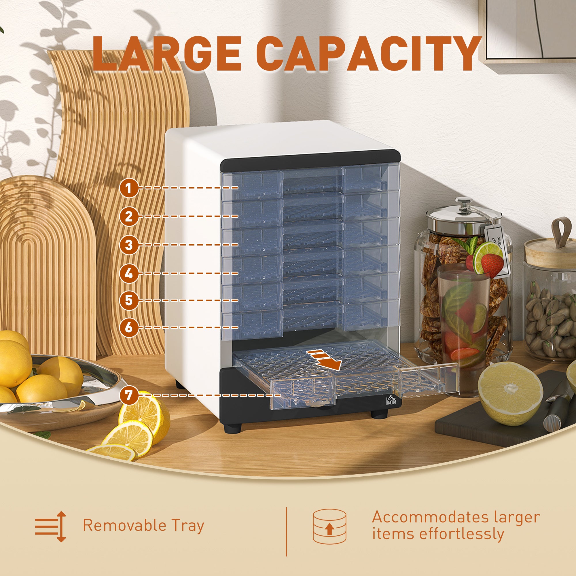 HOMCOM Seven Tray, 40-70°C Food Dehydrator - White - North Peak Garden Furniture