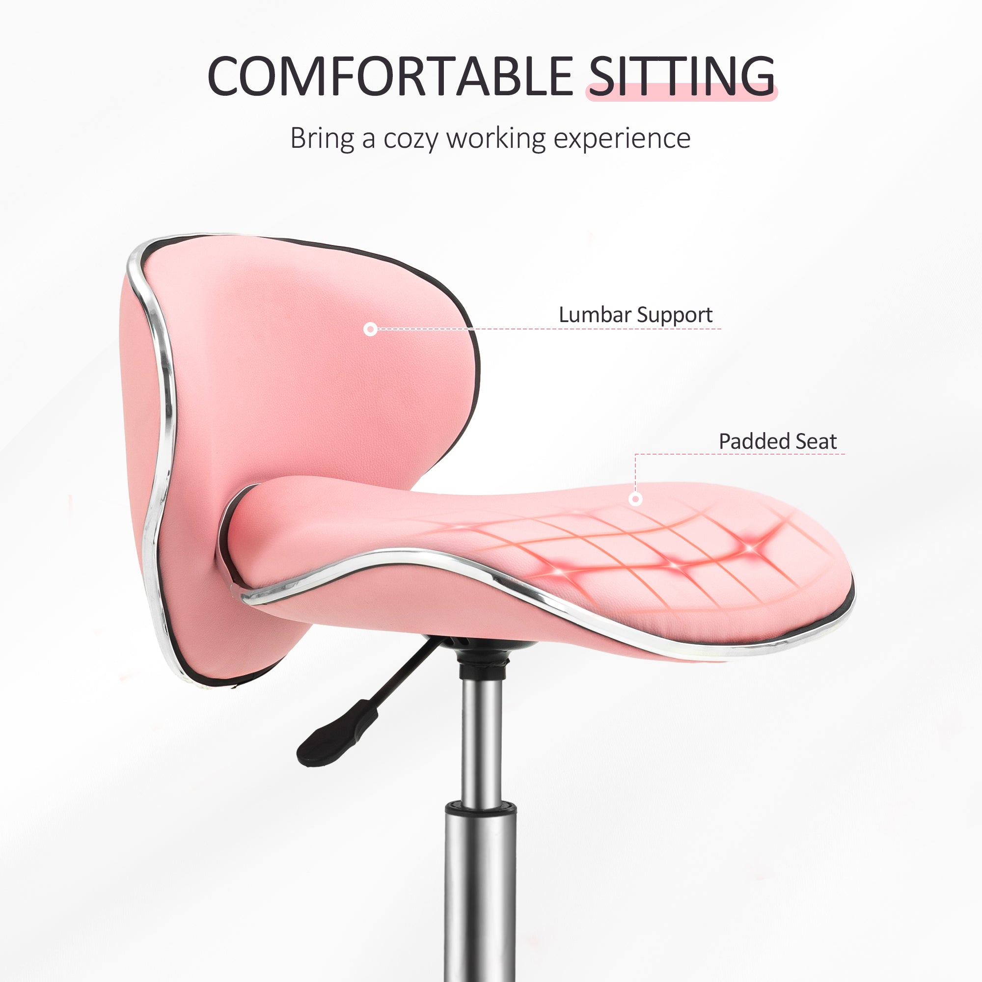 HOMCOM Adjustable Rolling Swivel Beauty Salon Chair, Stool for Spa, Pink - North Peak Garden Furniture