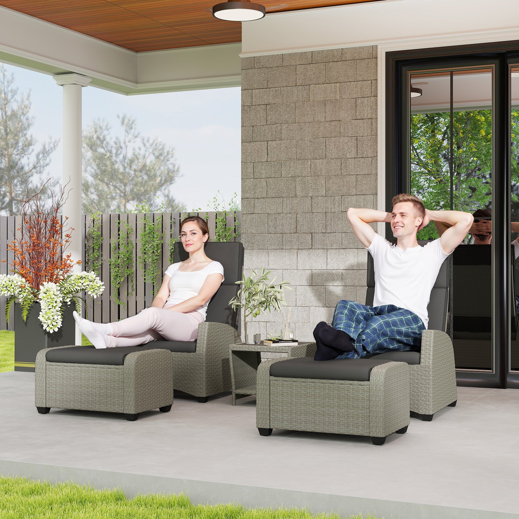 Outsunny 5-Piece Rattan Garden Furniture Set with Cushions - Charcoal Grey - North Peak Garden Furniture