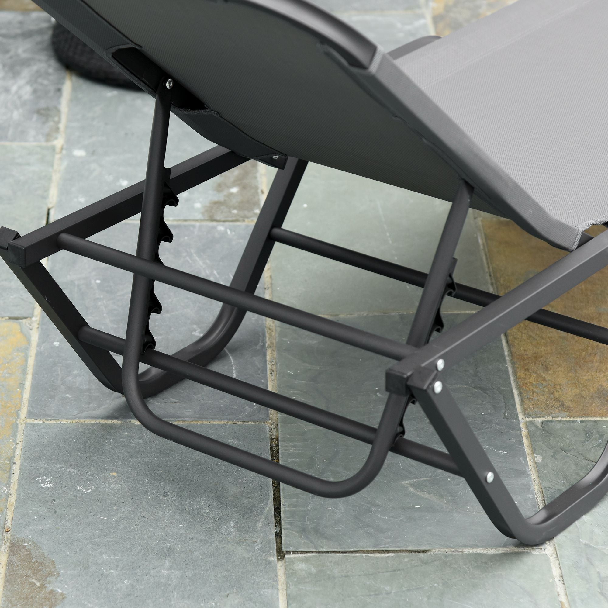 Outsunny Sun Lounger Relaxed Recliner with 5-Position Adjustable Backrest Aluminium Frame for Pool, Sun Bathing, Grey - North Peak Garden Furniture