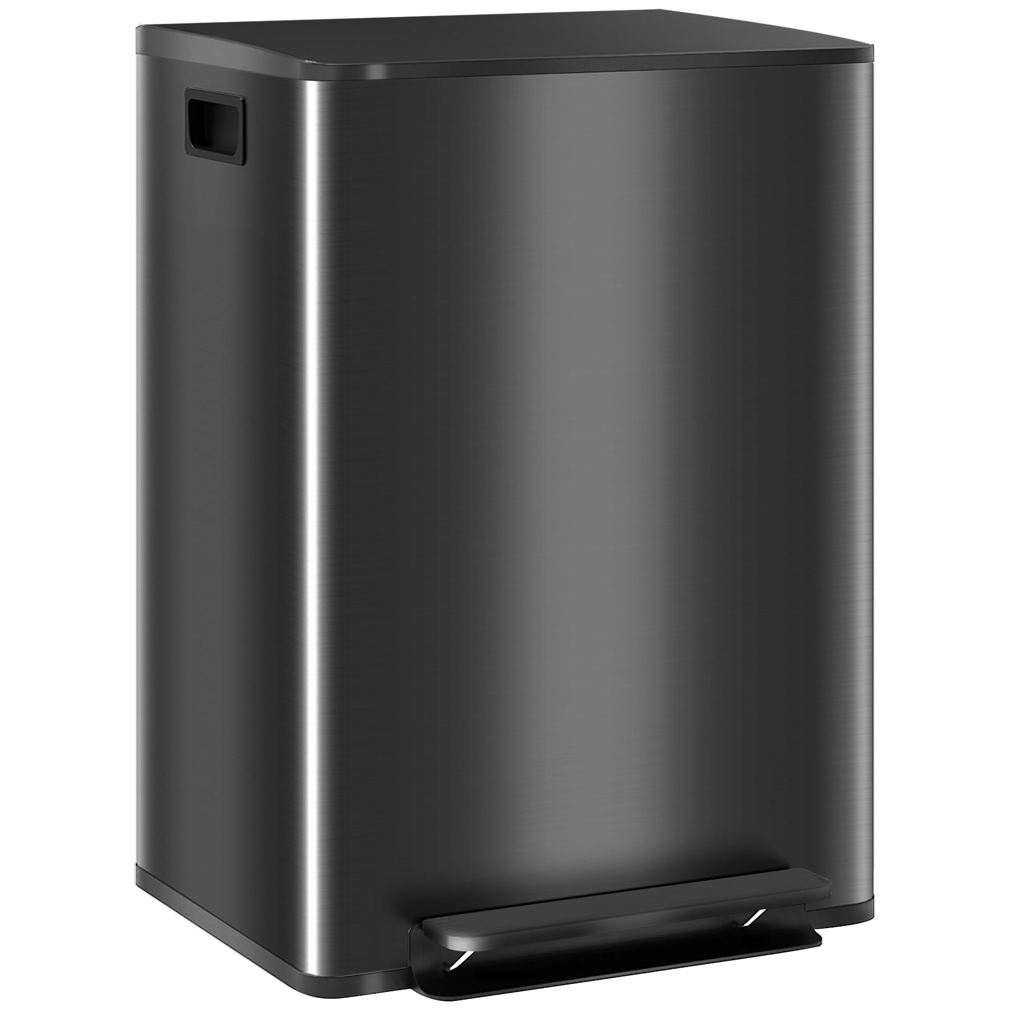 HOMCOM 60L Dual Compartment Stainless Steel Bin, with Deodoriser Holders - Black - North Peak Garden Furniture