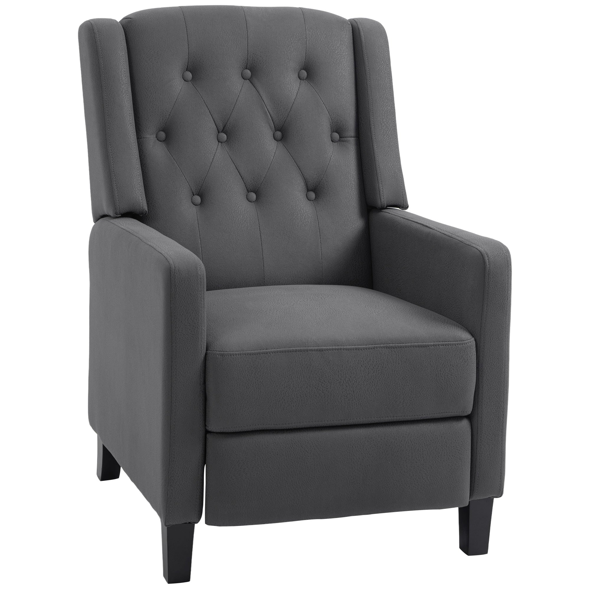 HOMCOM Wingback Recliner Chair for Home Theater, Button Tufted Microfibre Cloth Reclining Armchair with Leg Rest, Deep Grey - North Peak Garden Furniture