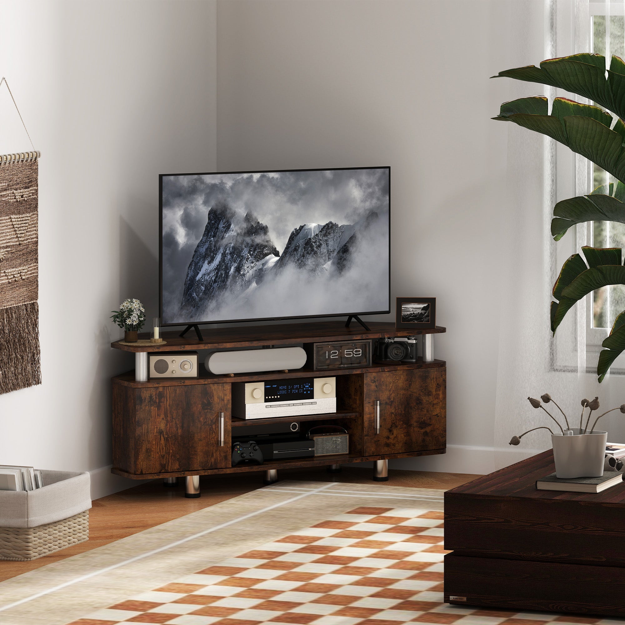 HOMCOM TV Unit Cabinet for TVs up to 55 Inches with Storage Shelves and Cupboard, Entertainment Centre for Living Room, Rustic Brown - North Peak Garden Furniture
