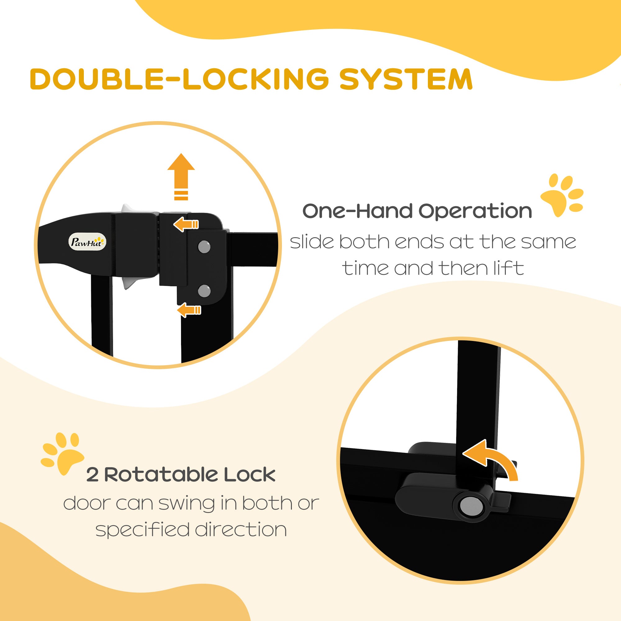 PawHut Pressure Fit Dog Stair Gate No Drilling Safety Gate Auto Close for Doorways, Hallways, 74-94cm Adjustable, 94cm Tall, Black - North Peak Garden Furniture