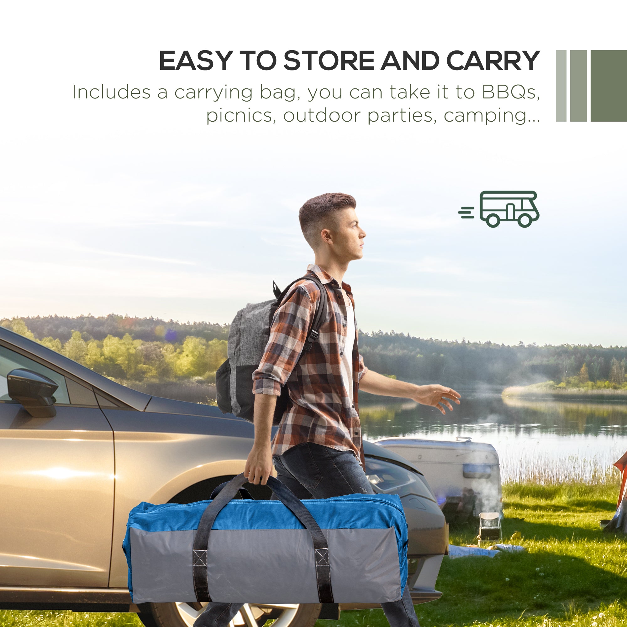 Outsunny 3.5 x 3.5M Camping Gazebo, Outdoor Event Shelter Dome Tent Garden Sun Shelter Patio Spire Arc Pavilion Camp Sun Shade, Light Blue - North Peak Garden Furniture