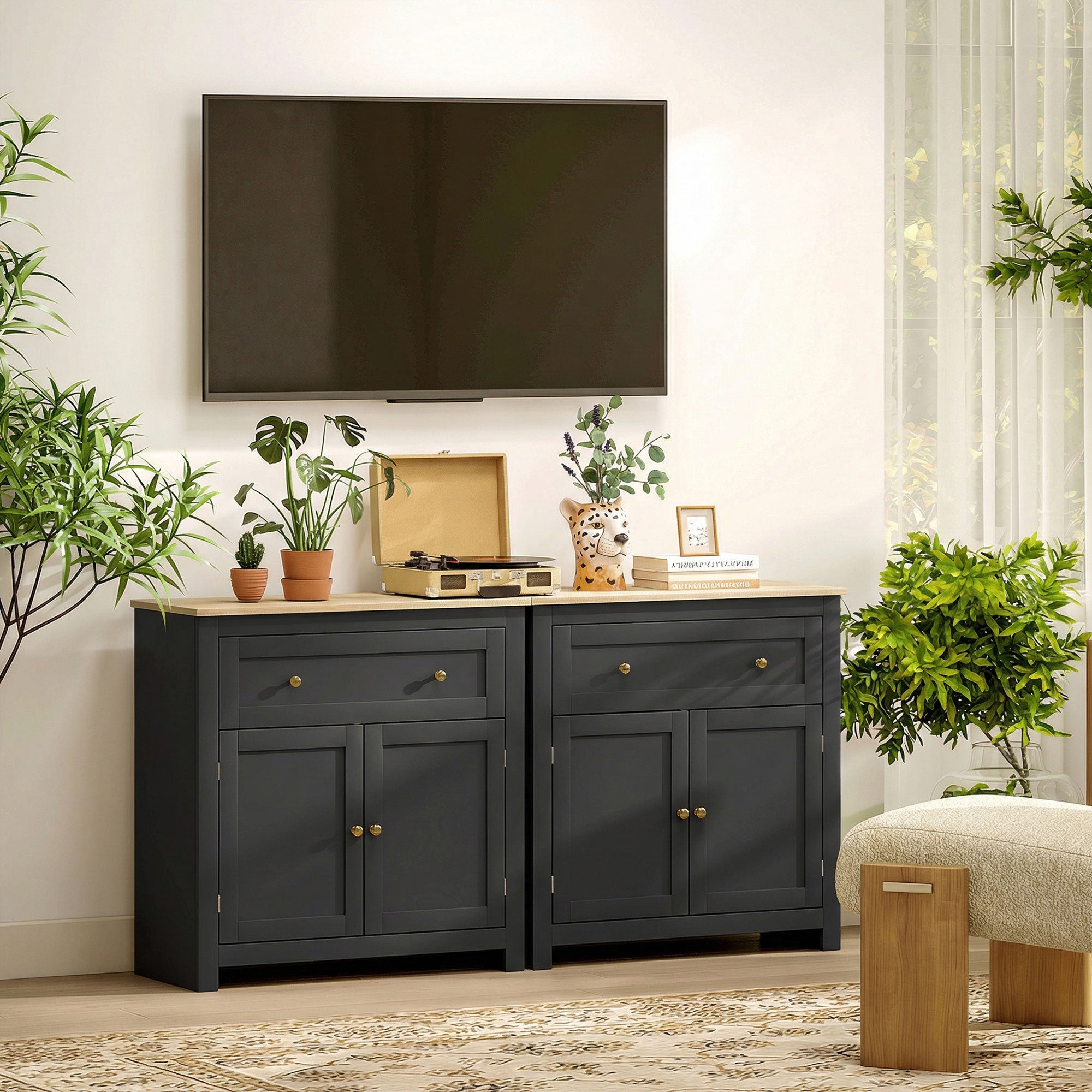 HOMCOM Sideboard Storage Cabinet, Modern Kitchen Cupboard with Adjustable Shelf, Drawer and Double Doors, Black