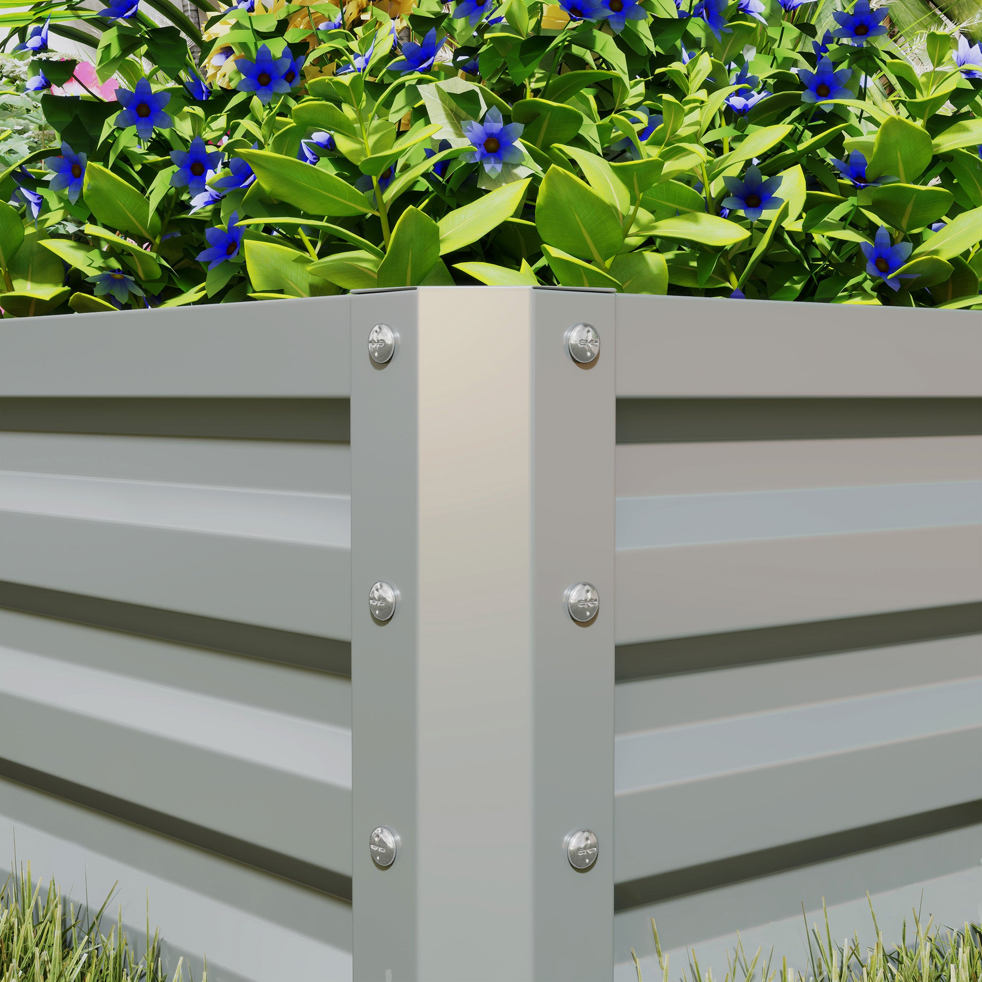 Outsunny Set of Two 60 x 60cm Steel Planter Boxes - Light Grey - North Peak Garden Furniture