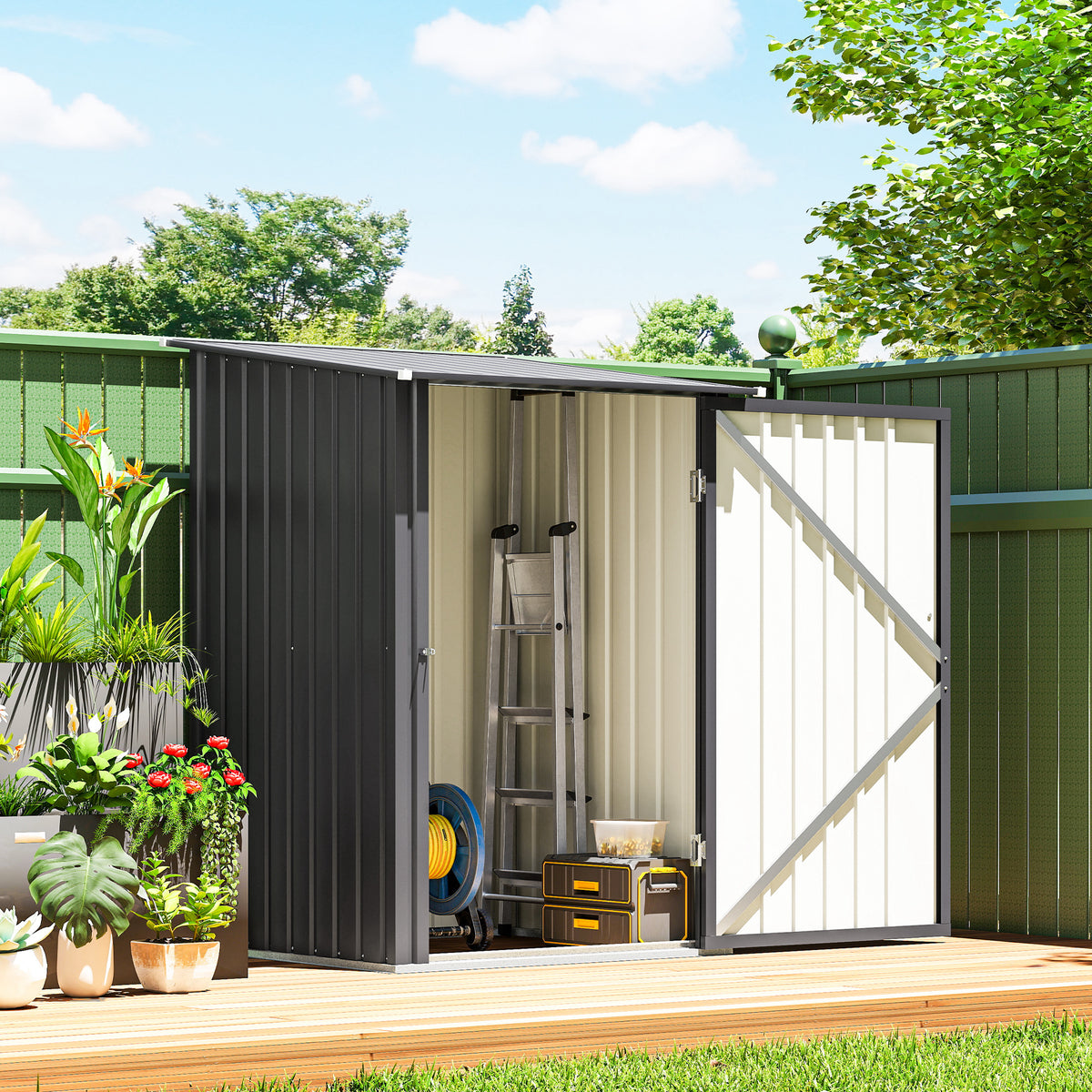 Outsunny 3.3 x 3.4ft Lean To Steel Garden Shed, with Locking Door - Dark Grey
