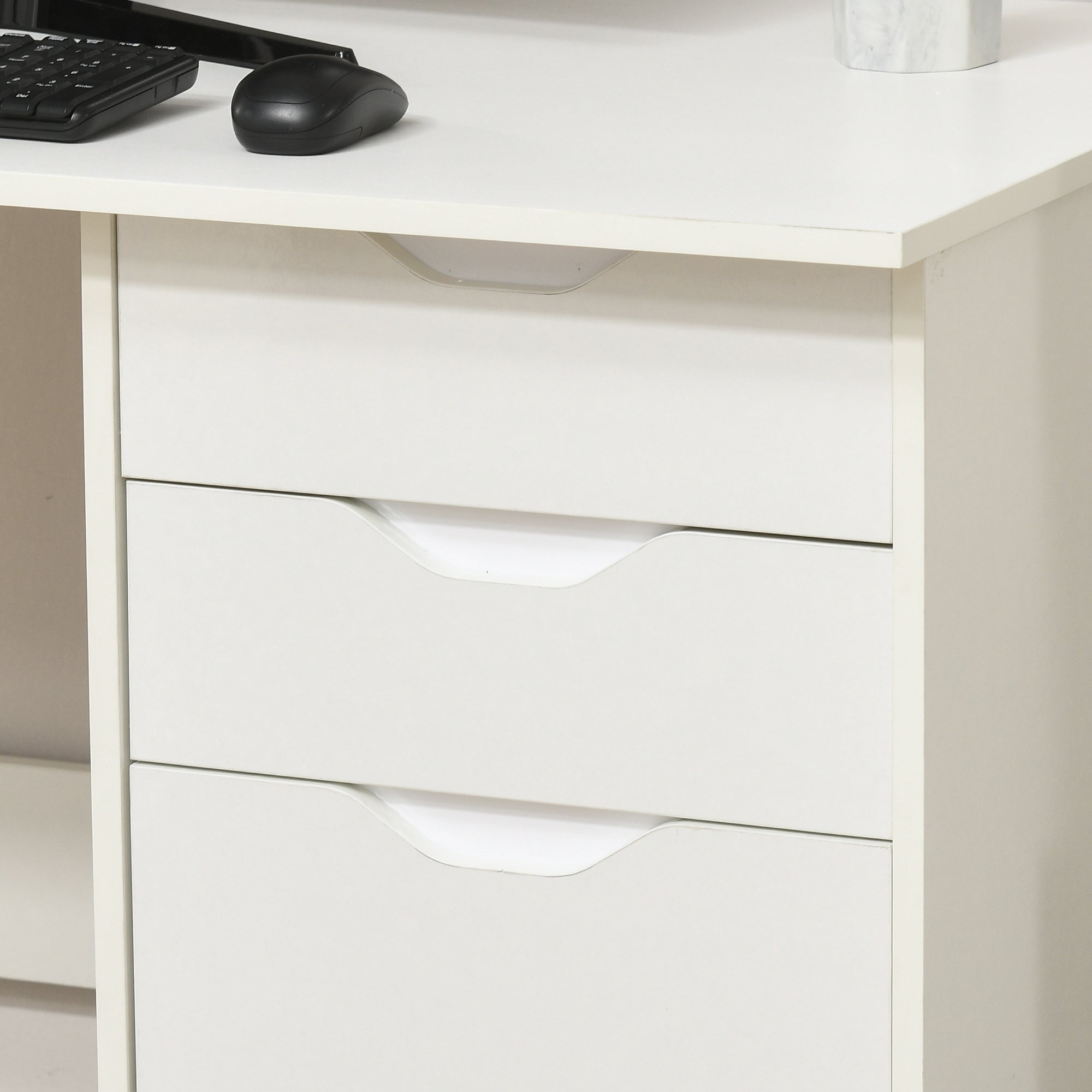 HOMCOM Computer Desk with Drawers, High Gloss Home Office Desk with Storage Cabinet, Study Workstation, 120 x 60cm, White - North Peak Garden Furniture
