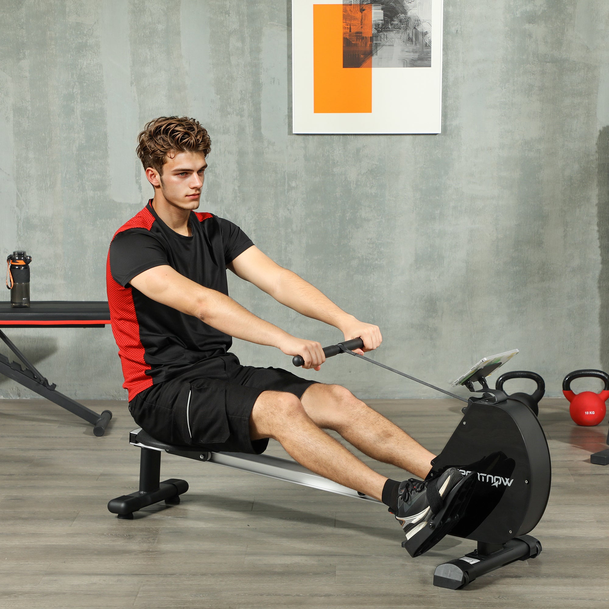SPORTNOW Folding Rowing Machine, 16-Level Magnetic Rower Machine with Dual Aluminium Slid Rail and LCD Monitor, Vertical Storage, for Home Gym Cardio Training, 150kg Weight Capacity - North Peak Garden Furniture