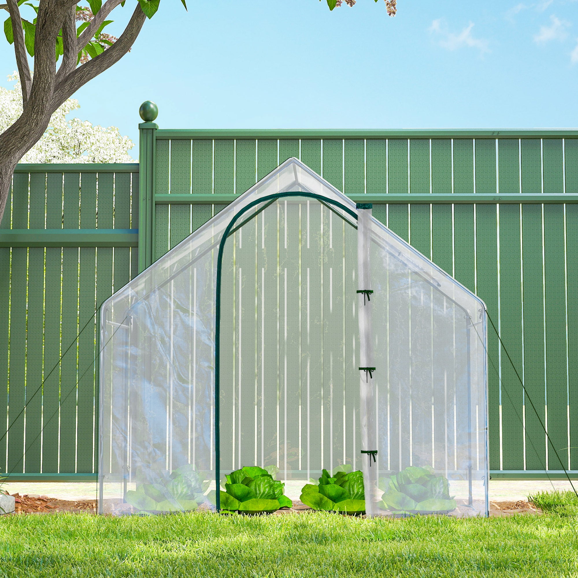 Outsunny Walk In PVC Greenhouse Garden Outdoor Flower Planter Steel Frame w/ Zipped Door & Window 180 x 100 x 168CM White