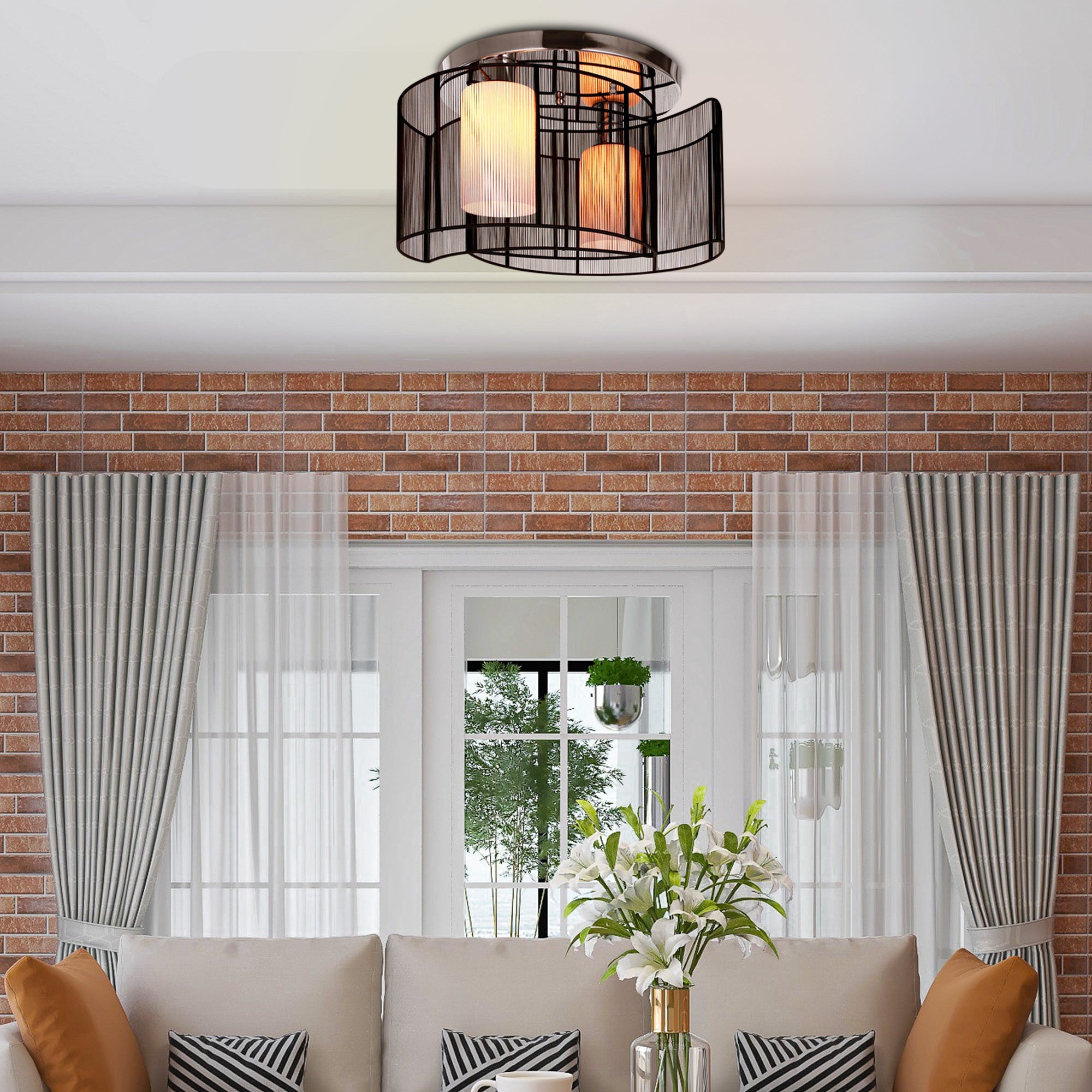 HOMCOM Modern Design Mini Style Flush Mount Ceiling Light Mount with Flush Metal Finish Chandelier for Hallway, Dining Room, Living Room - North Peak Garden Furniture