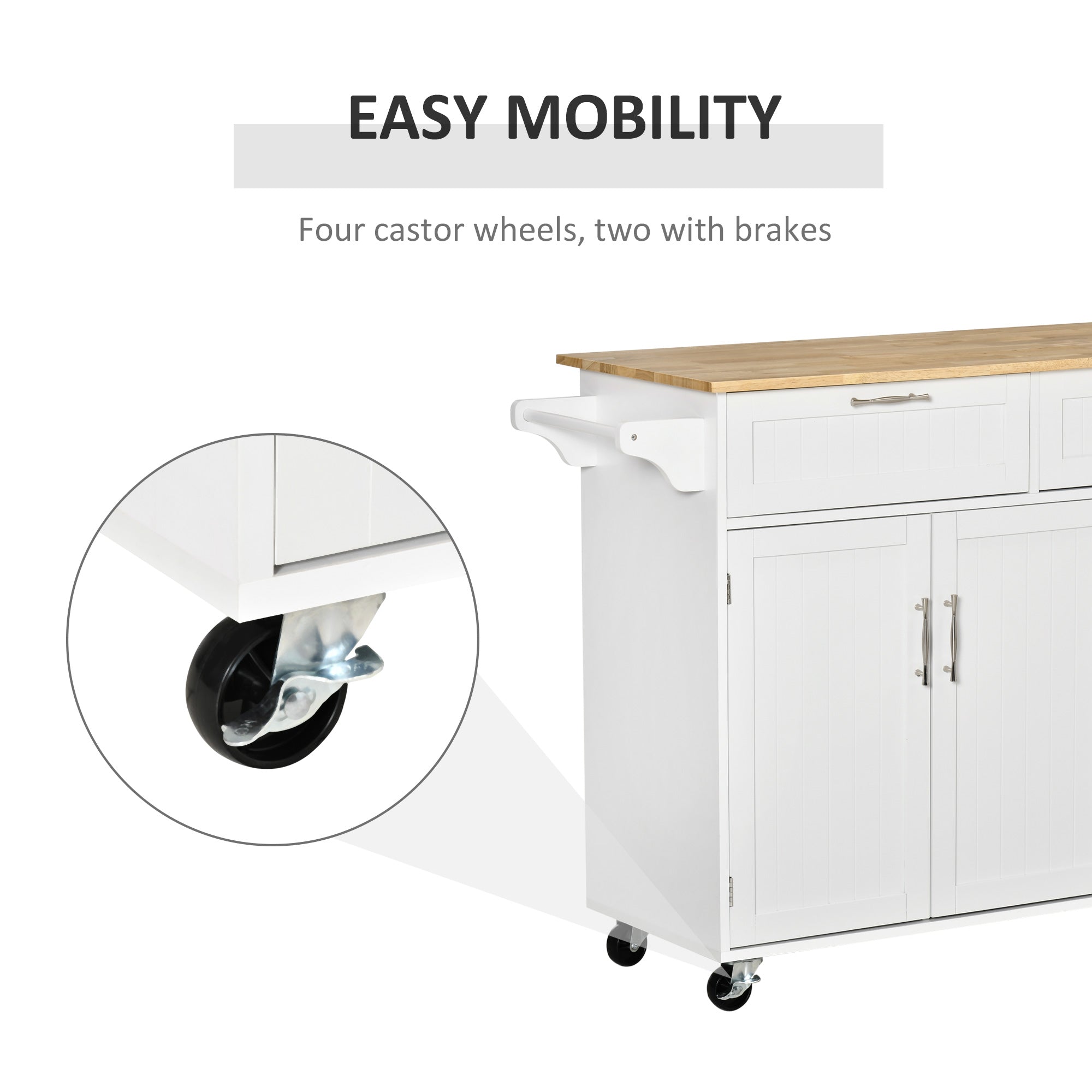 HOMCOM Kitchen Island Utility Cart, with 2 Storage Drawers & Cabinets for Dining Room, White - North Peak Garden Furniture