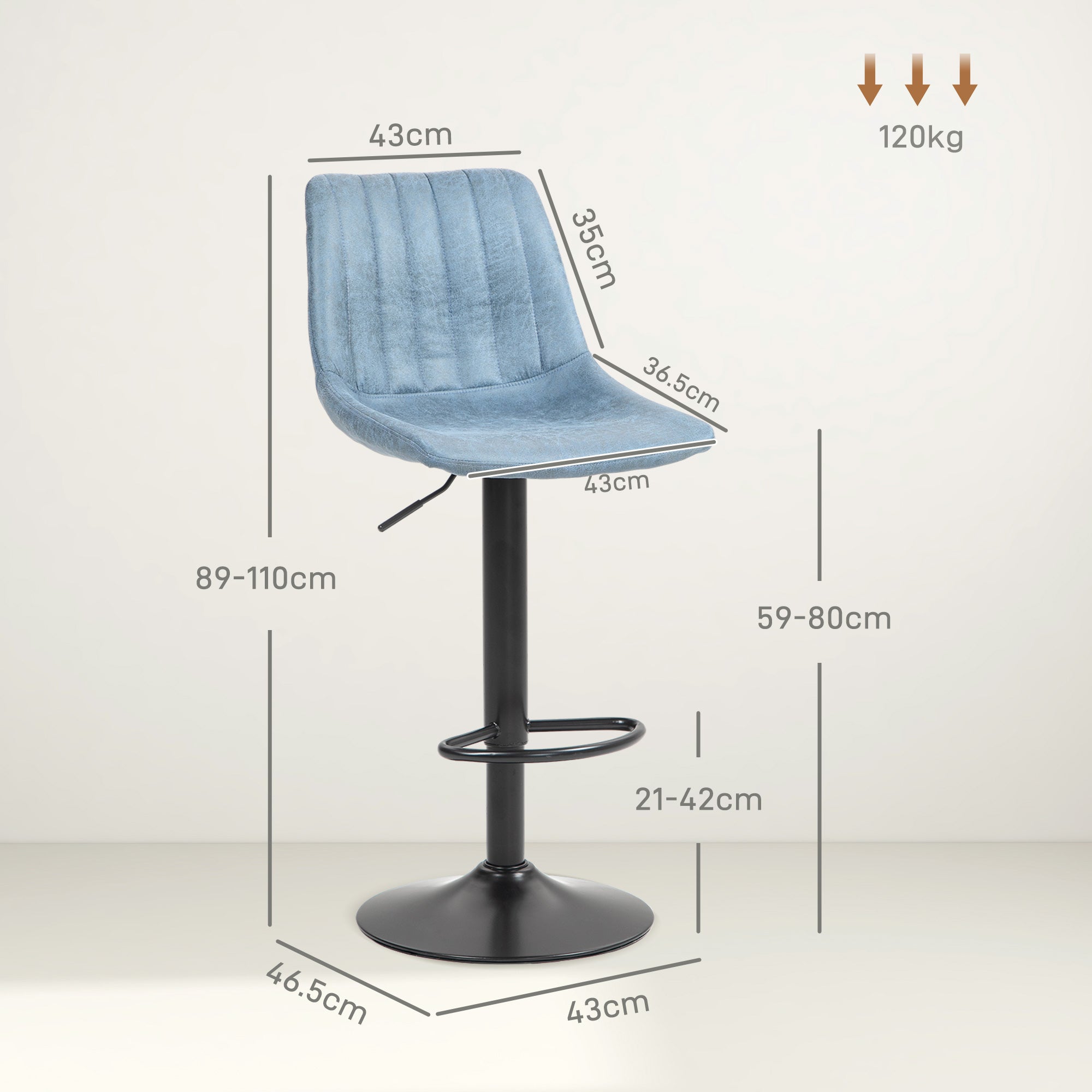 HOMCOM Set of Two Retro Tub Bar Stools - Blue - North Peak Garden Furniture