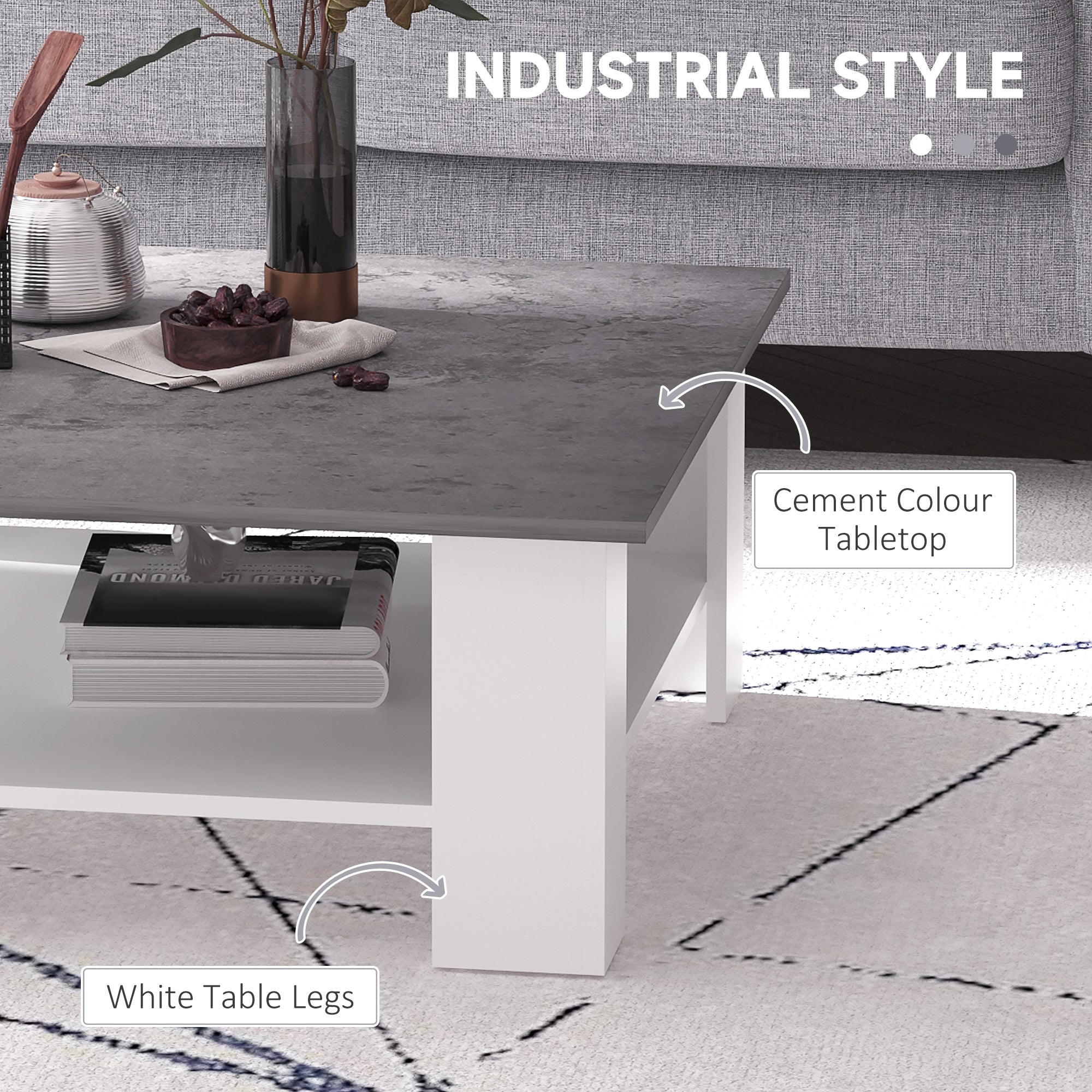 HOMCOM Square Coffee Table, Wooden Coffee Table with Storage, Cocktail Center Tea Table for Home Office, 80W x 80D x 31.5Hcm, Grey and White - North Peak Garden Furniture