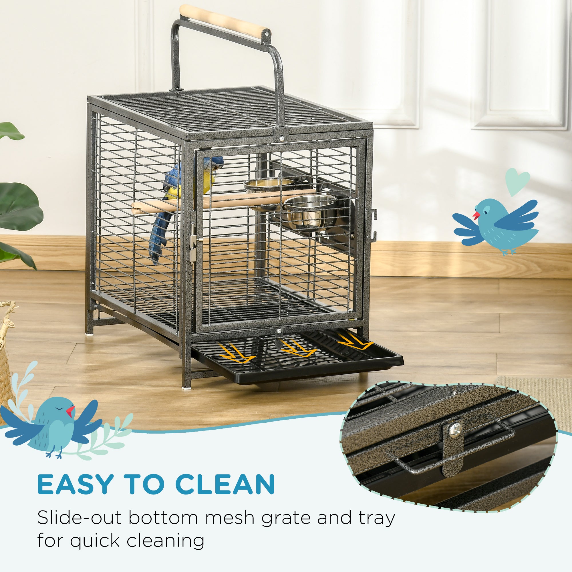 PawHut Parrot Cage, Travel Carry Pet Bird Cage, with Metal Handle - North Peak Garden Furniture