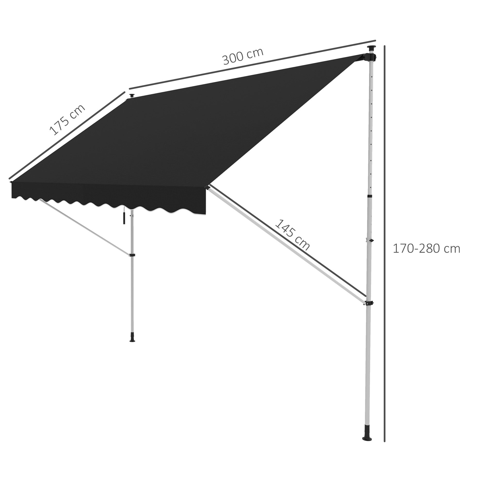 Outsunny 3x1.5m Adjustable Outdoor Aluminium Frame Awning Black - North Peak Garden Furniture