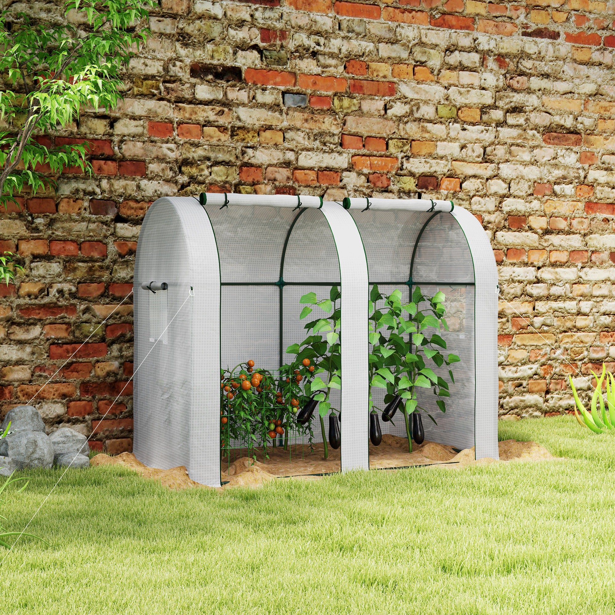 Outsunny 94 x 185cm Mini Two-Room Greenhouse - White - North Peak Garden Furniture