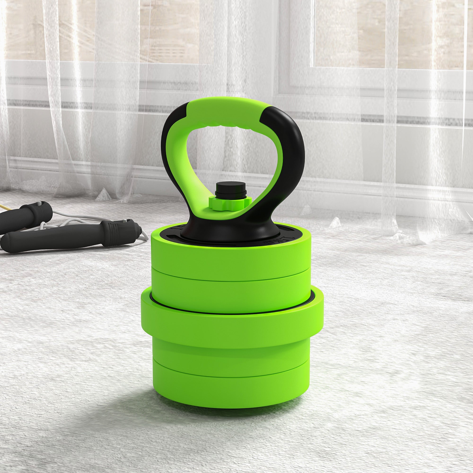 SPORTNOW 30kg Four-In-One Adjustable Weight Dumbbells Set, Barbell, Kettlebell, Push Up Stand - Green - North Peak Garden Furniture