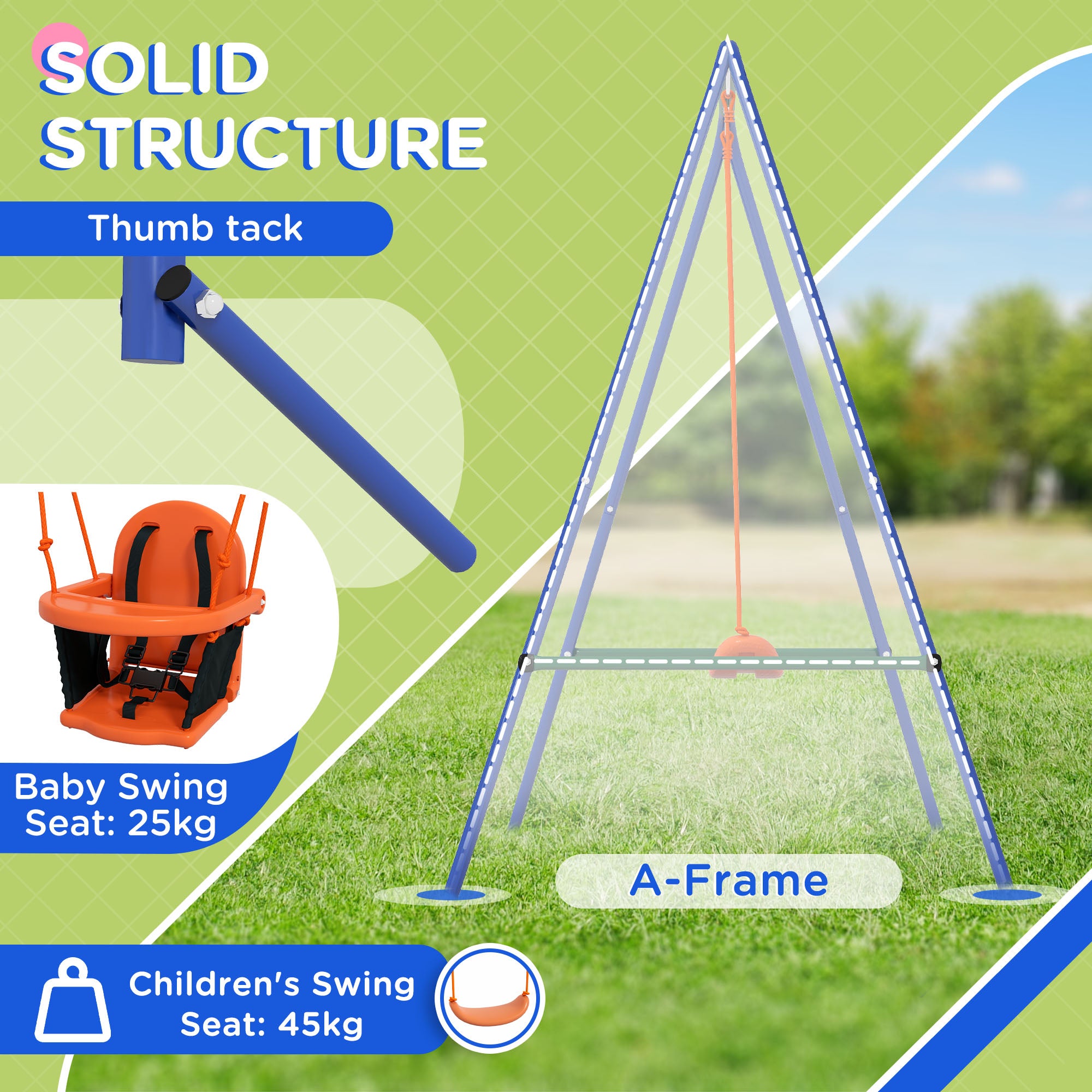 Outsunny Two-In-One Toddler Garden Swing, with Comfortable Seat, Safety Belt - Orange and Blue - North Peak Garden Furniture