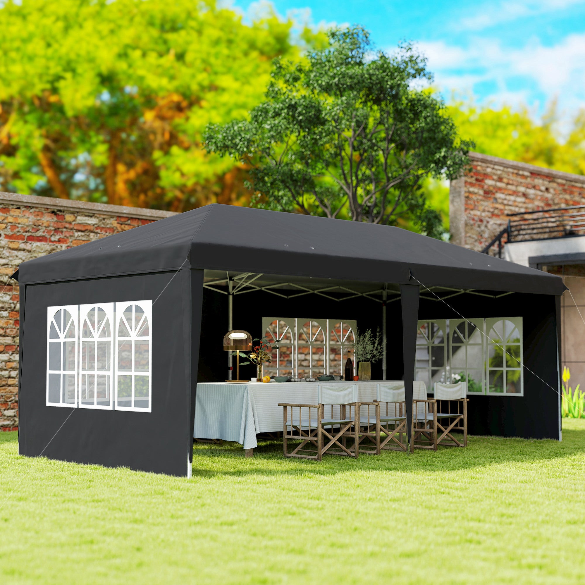 Outsunny 3 x 6m Pop-Up Gazebo, with Removable Walls - Black