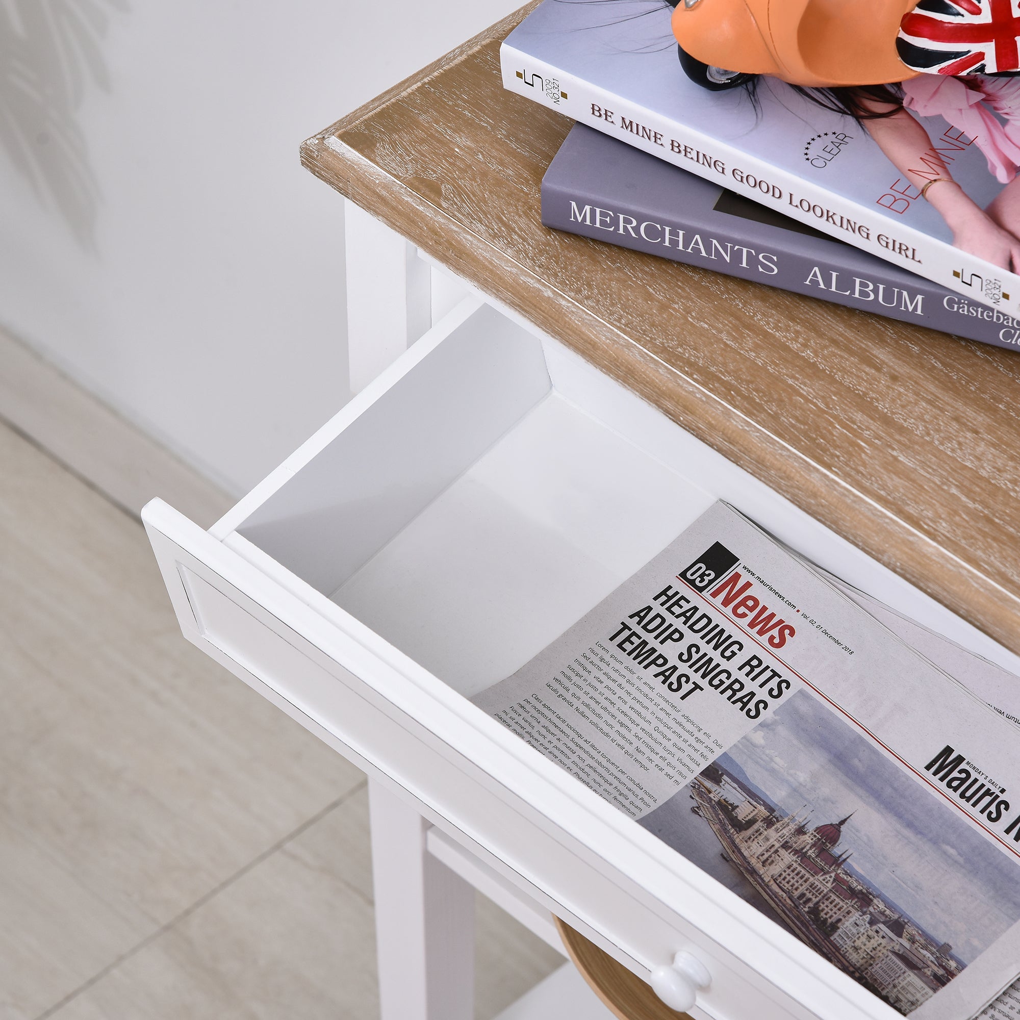 HOMCOM Console Table Hallway Side Desk 1 Drawer 2 Shelves Worktop Handle Retro Elegant Style Home Display Storage for Bedroom Livingroom - North Peak Garden Furniture