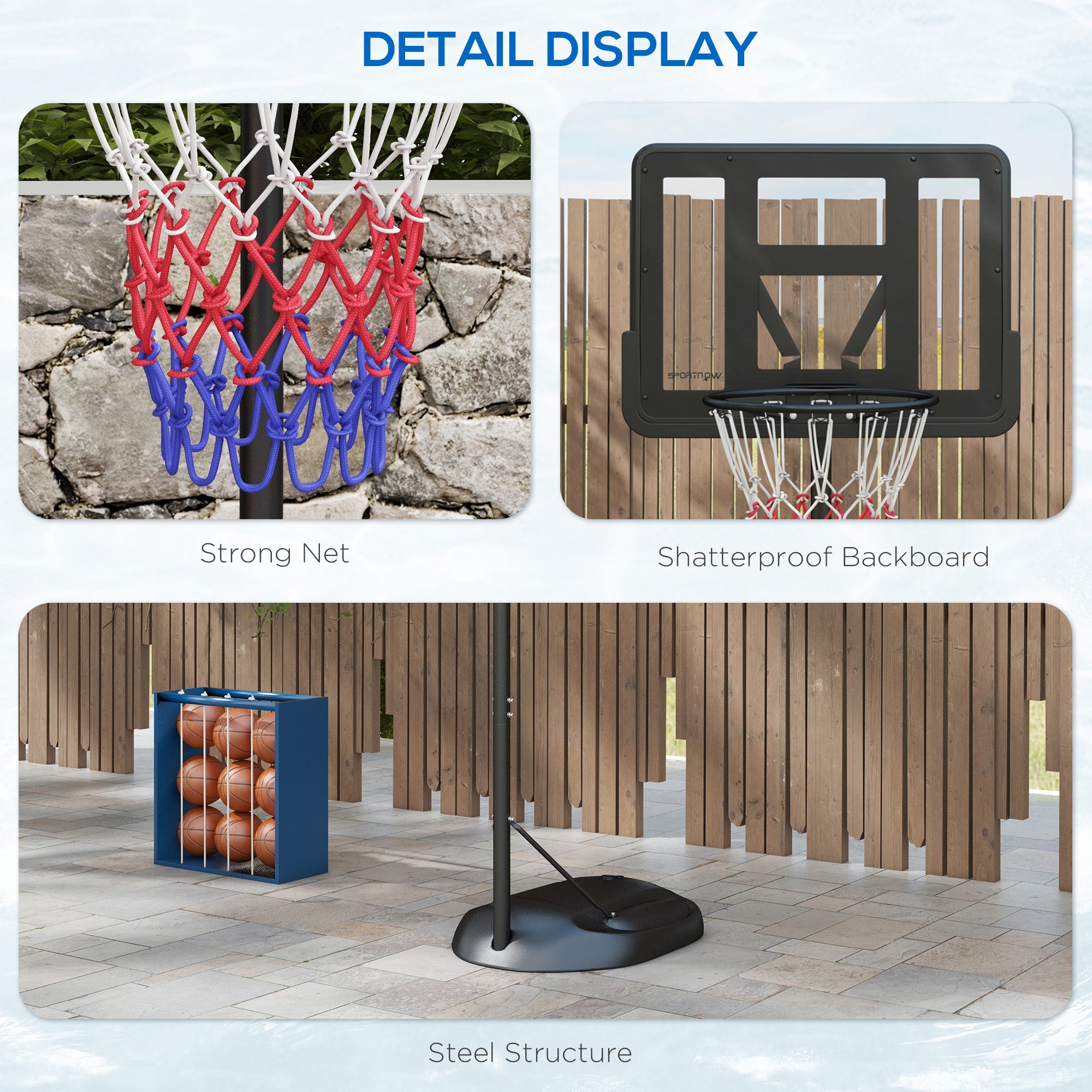 SPORTNOW Height Adjustable Basketball System, Freestanding Basketball Hoop and Stand w/ Wheels, 167-228cm - North Peak Garden Furniture