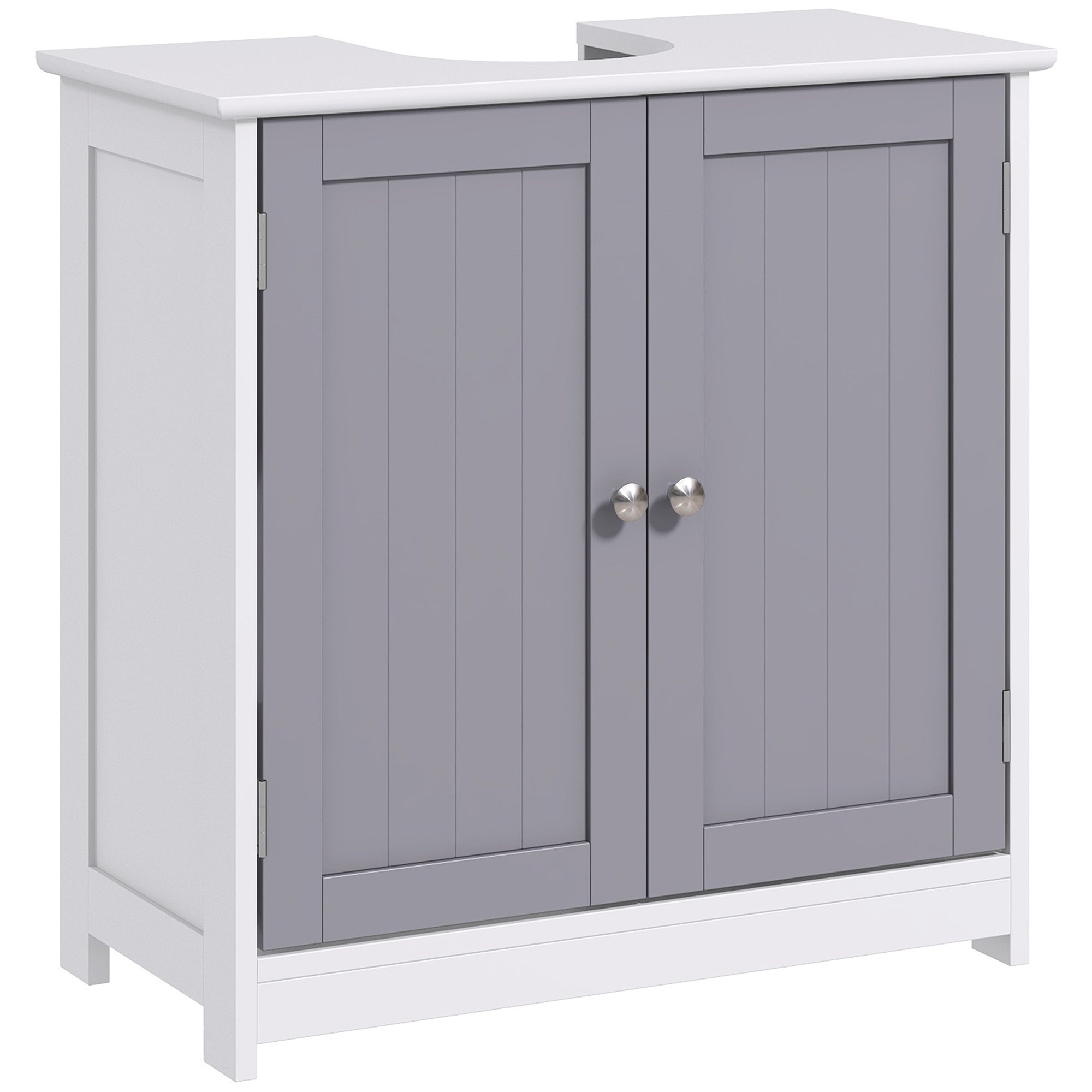 kleankin 60x60cm Under-Sink Storage Cabinet w/ Adjustable Shelf Handles Drain Hole Bathroom Cabinet Space Saver Organizer White and Grey - North Peak Garden Furniture