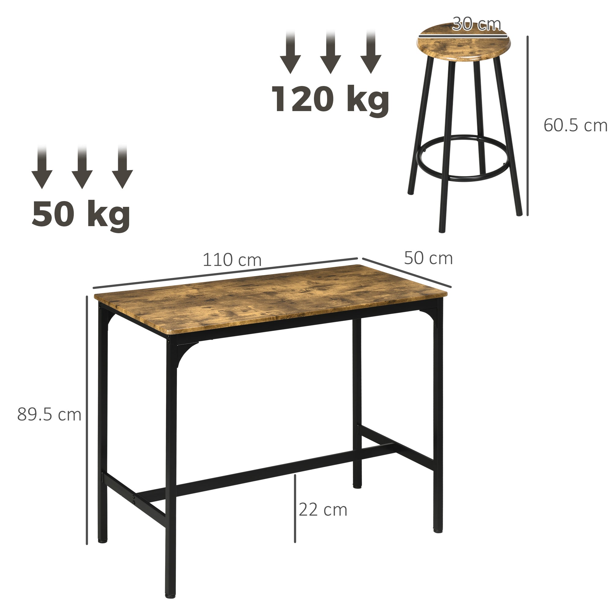 HOMCOM Five-Piece Industrial-Style Bar Table Set - Brown/Black