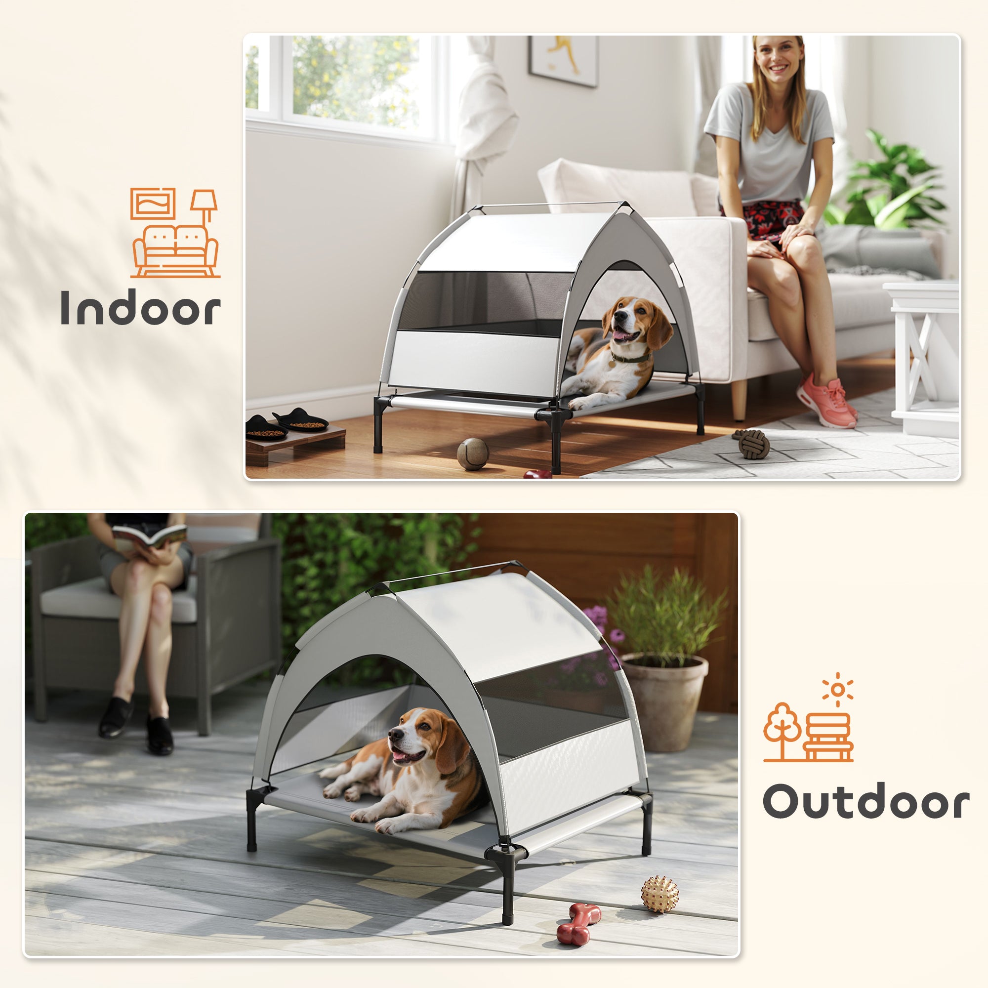 PawHut Portable Elevated Dog Bed with Removable Canopy, Cooling Raised Pet Cot for Small Medium Dogs, 76 x 61 x 60 cm - North Peak Garden Furniture