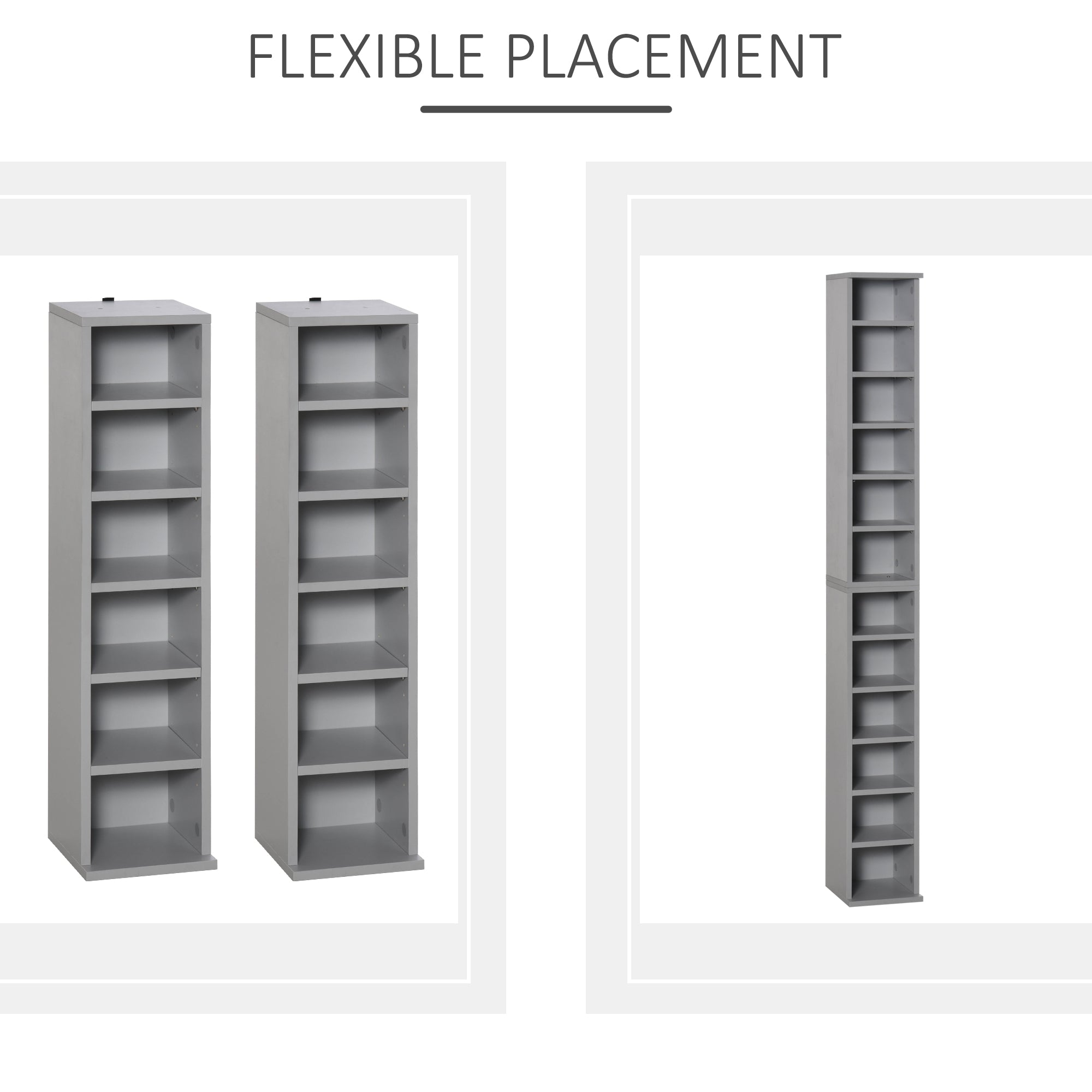 HOMCOM 204 CD Media Display Shelf Unit Set of 2 Blu-Ray Tower Rack w/ Adjustable Shelves Bookcase Storage Organiser, Grey - North Peak Garden Furniture