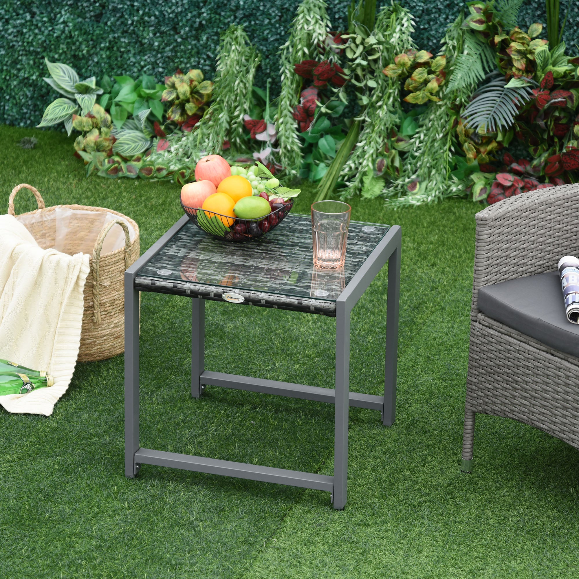 Outsunny Rattan End Table Side Coffee Desk Outdoor Patio Wicker Sofa Chat Garden Furniture - North Peak Garden Furniture