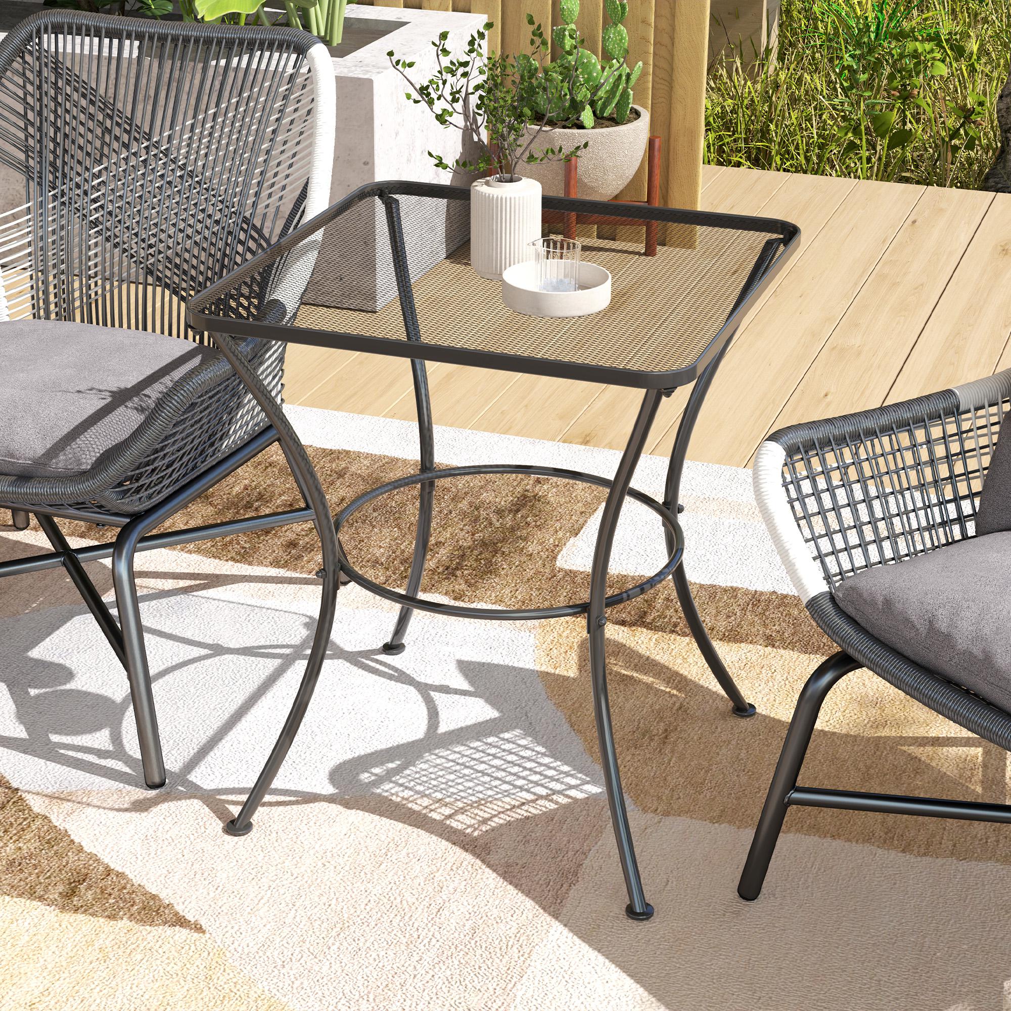 Outsunny 60cm Square Garden Table, Outdoor Metal Bistro Side Desk with Mesh Top, Black - North Peak Garden Furniture