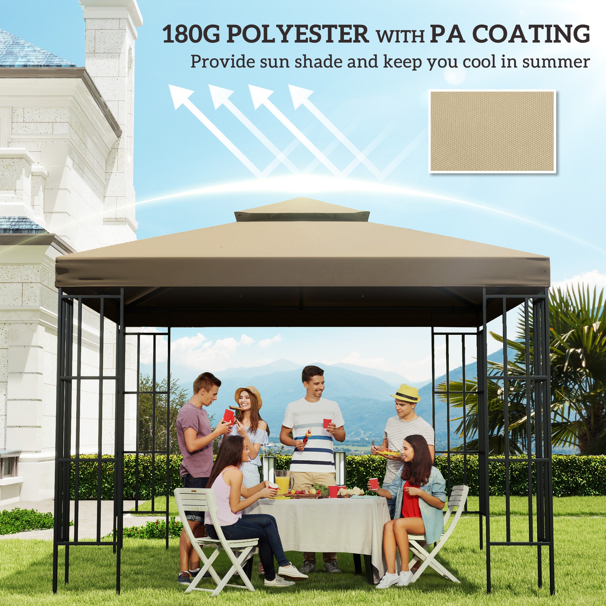 Outsunny 3(m) Gazebo Top Cover Double Tier Canopy Replacement Pavilion Roof Deep Beige - North Peak Garden Furniture