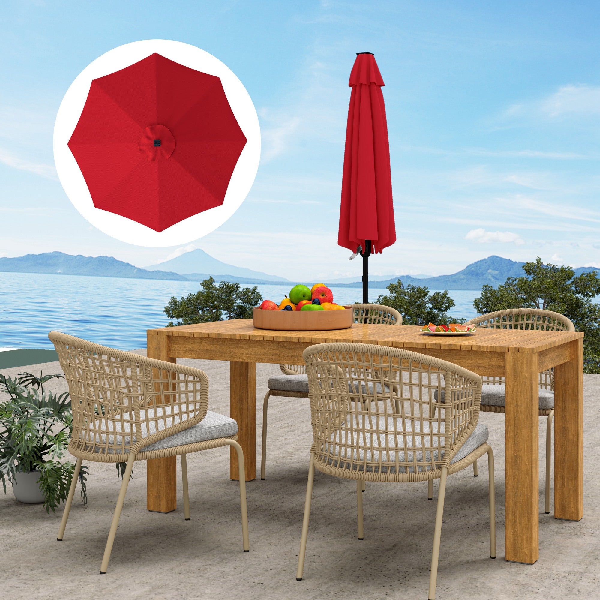 Outsunny 3 m Replacement Parasol Canopy with Top Vent, UPF 50+ Garden Parasol Replacement Canopy, 8 Rib Parasol Cover Replacement Fits Various Frames, Red - North Peak Garden Furniture