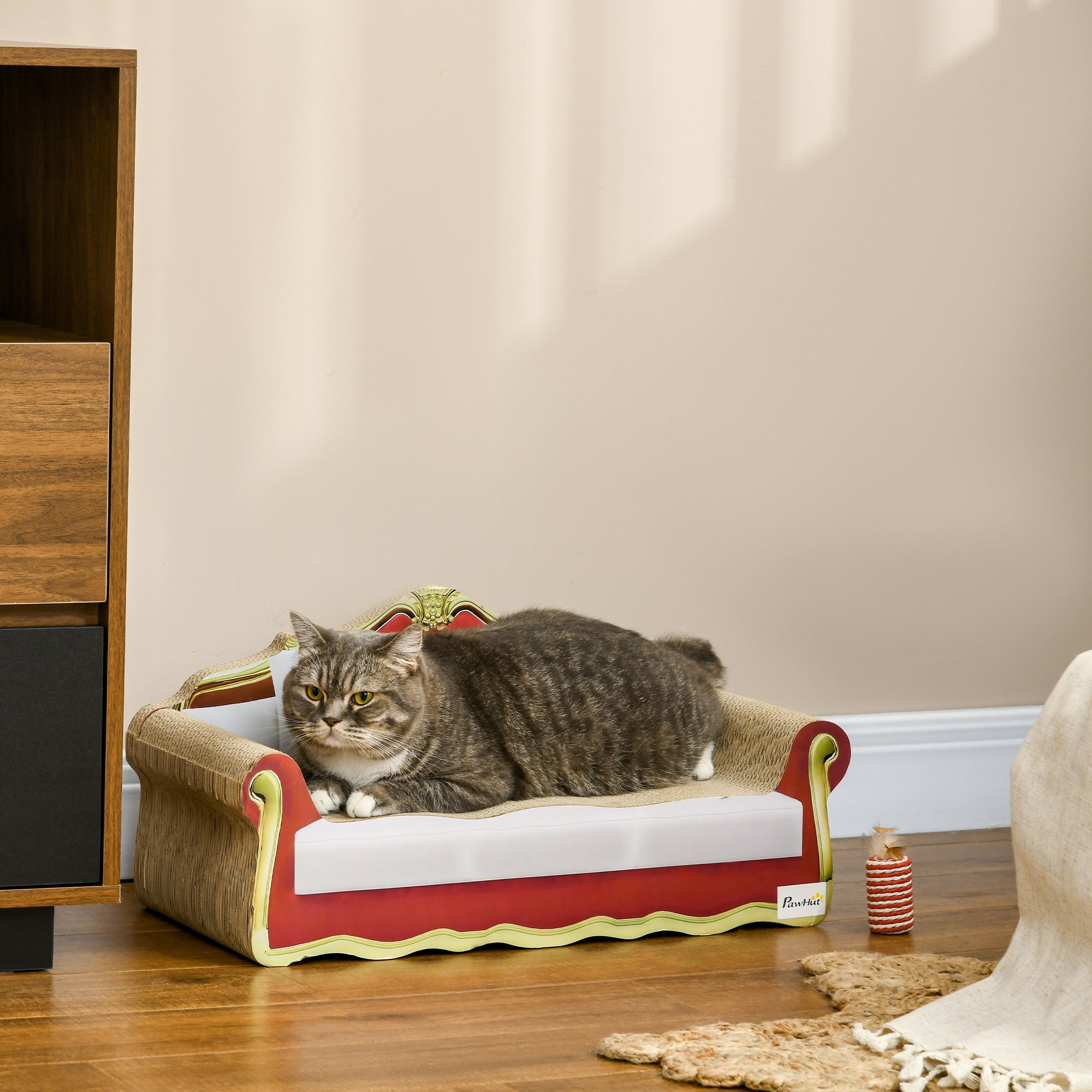 PawHut Cat Scratcher Lounge Sofa, Durable Cardboard Bed with Catnip, Stylish & Eco-Friendly, 58x29.5x29cm | Aosom UK