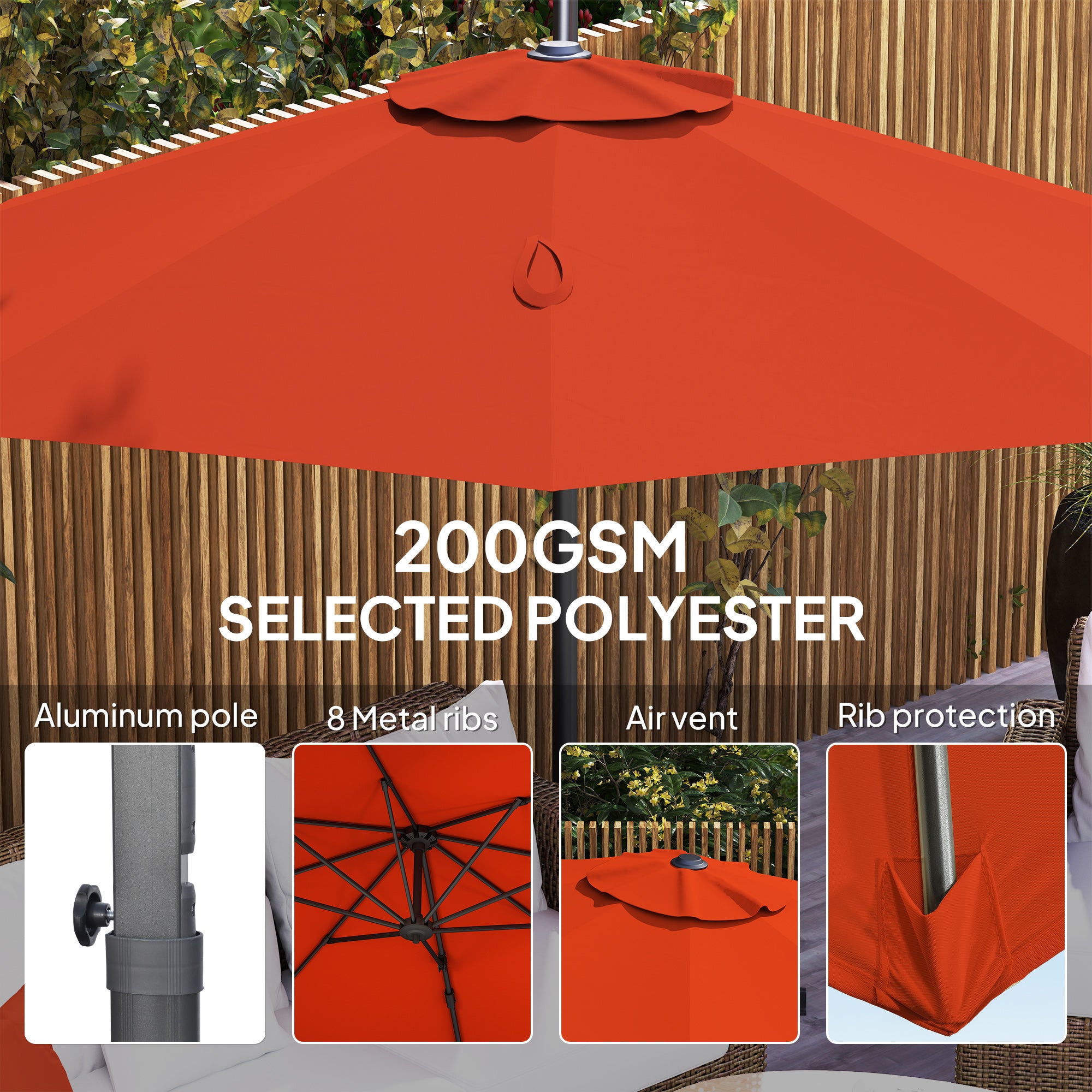 Outsunny Five-Position Overhanging Parasol - Orange - North Peak Garden Furniture