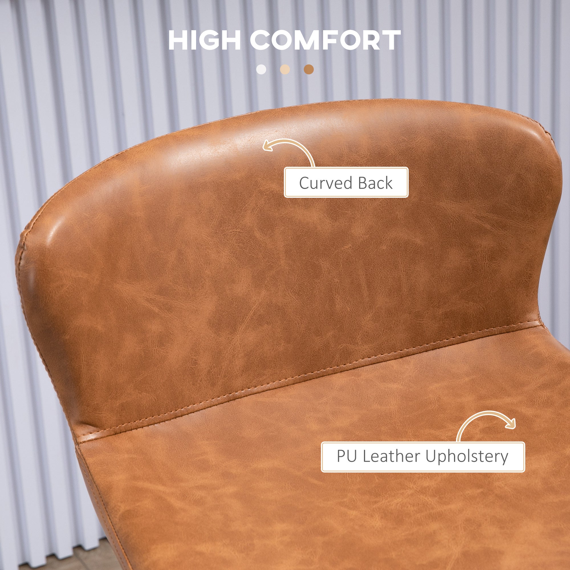 HOMCOM Bar Stools Set of 2, PU Leather Upholstered Bar Chairs, Kitchen Stools with Backs and Steel Legs for Dining Room, Brown - North Peak Garden Furniture
