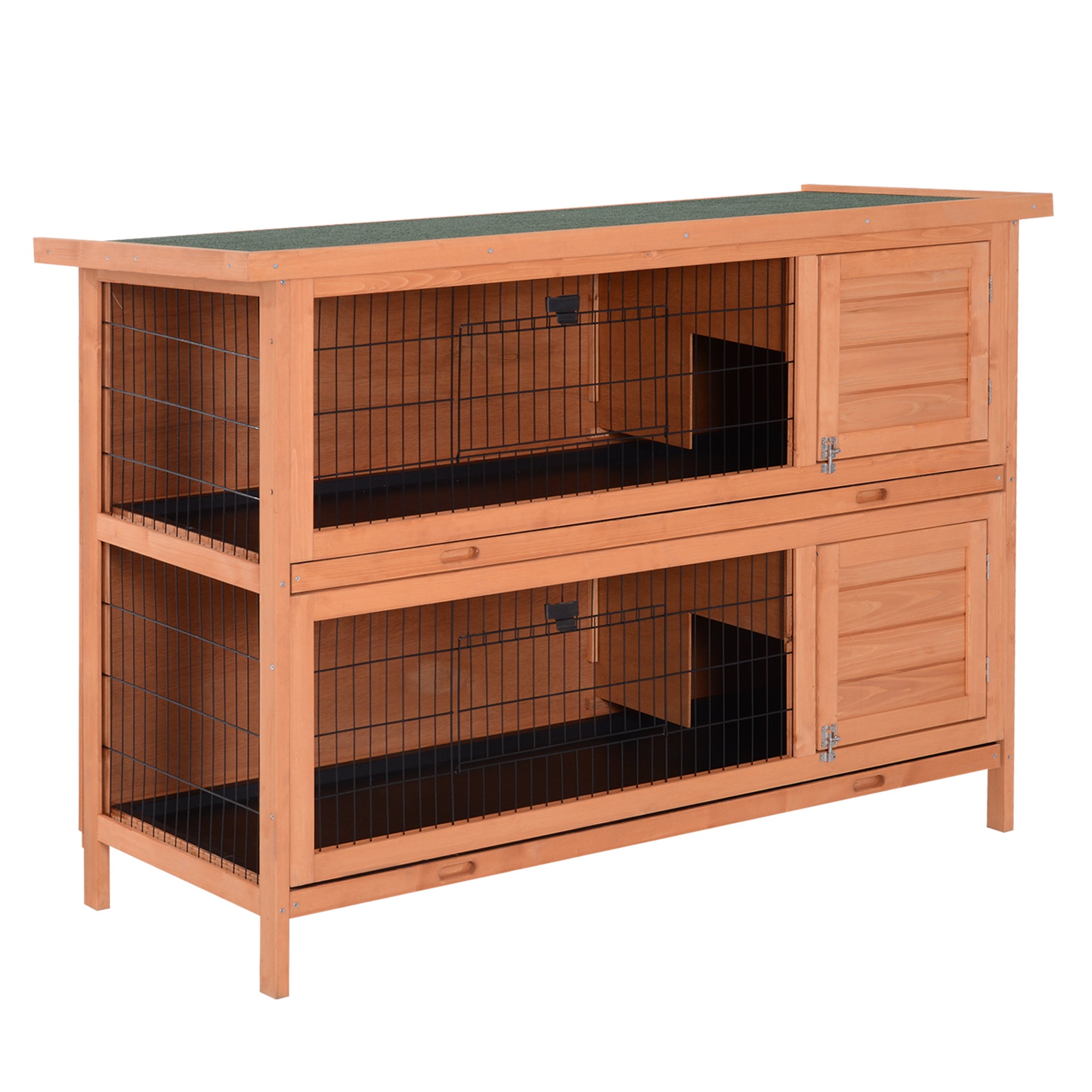 PawHut Rabbit Hutch Outdoor Guinea Pig Hutch Bunny Cage with No-Leak Trays, Divider, 136 x 50 x 93cm, Orange - North Peak Garden Furniture