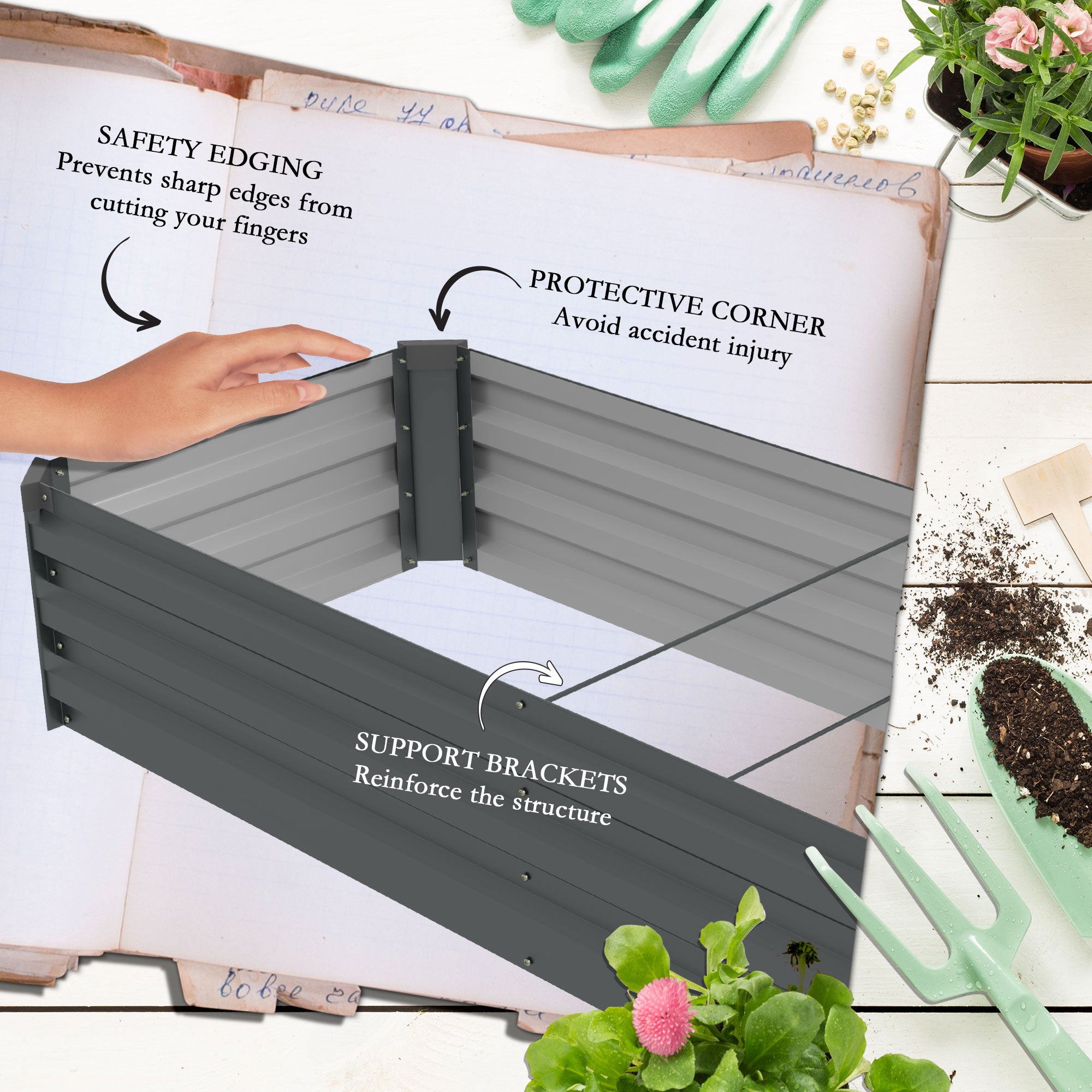 Outsunny 60 x 240cm Galvanised Steel Planter, with Open Bottom, Pack of 2 - North Peak Garden Furniture