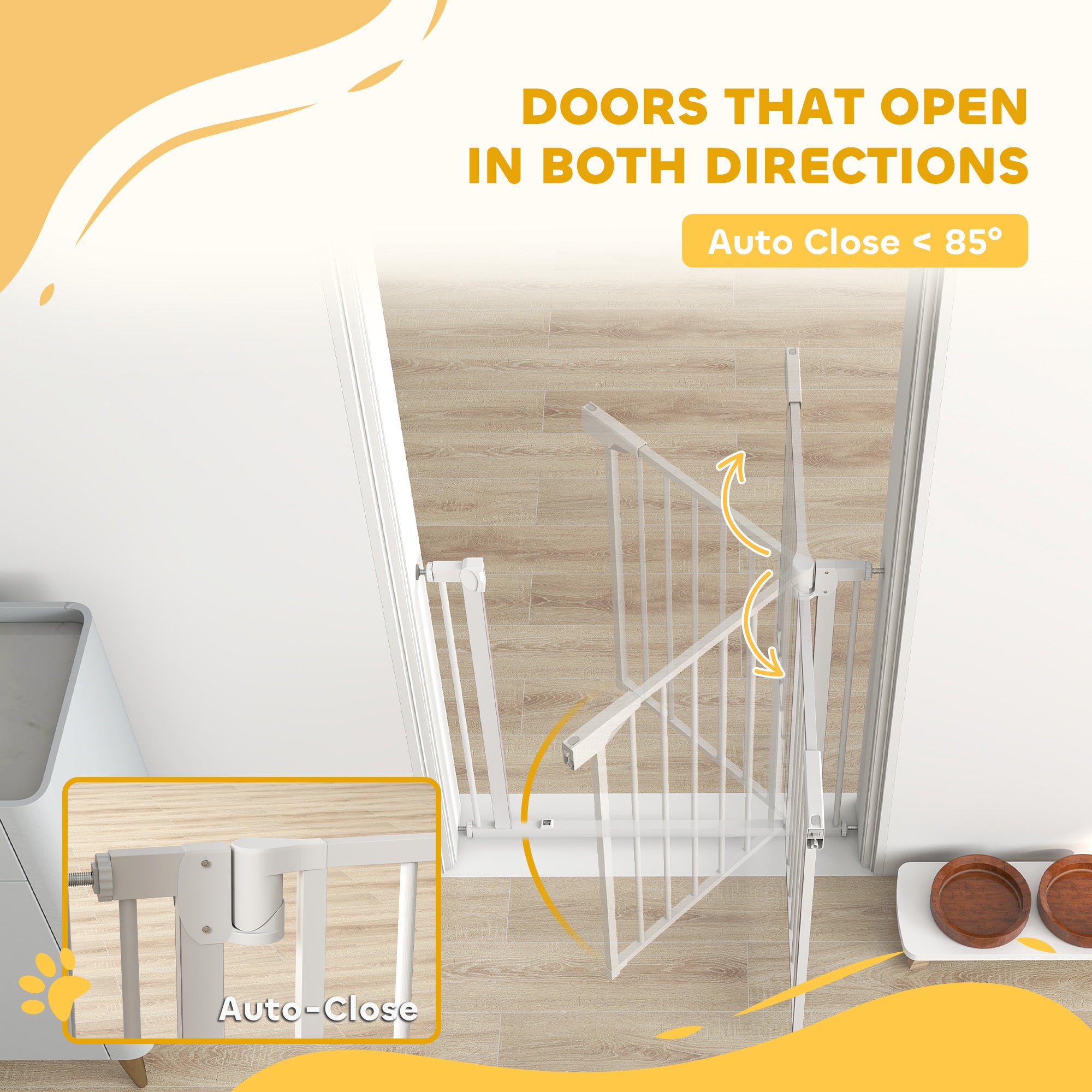 PawHut Baby Gate, Pet Safety Gate Pressure Fit, 76-82cm Wide with Two-Way Open, One-Hand Opening