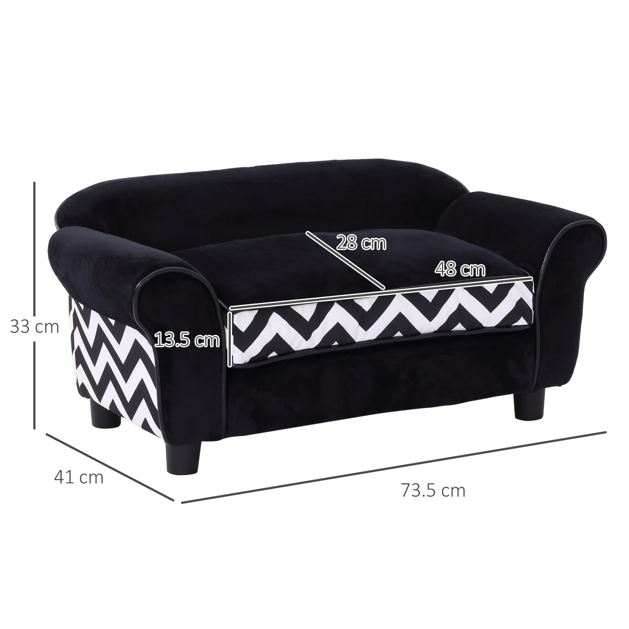 PawHut Dog Sofa Bed for XS-Sized Dogs, Cat Sofa with Soft Cushion, Pet Chair Lounge with Washable Cover, Removable Legs, Wooden Frame - Black - North Peak Garden Furniture