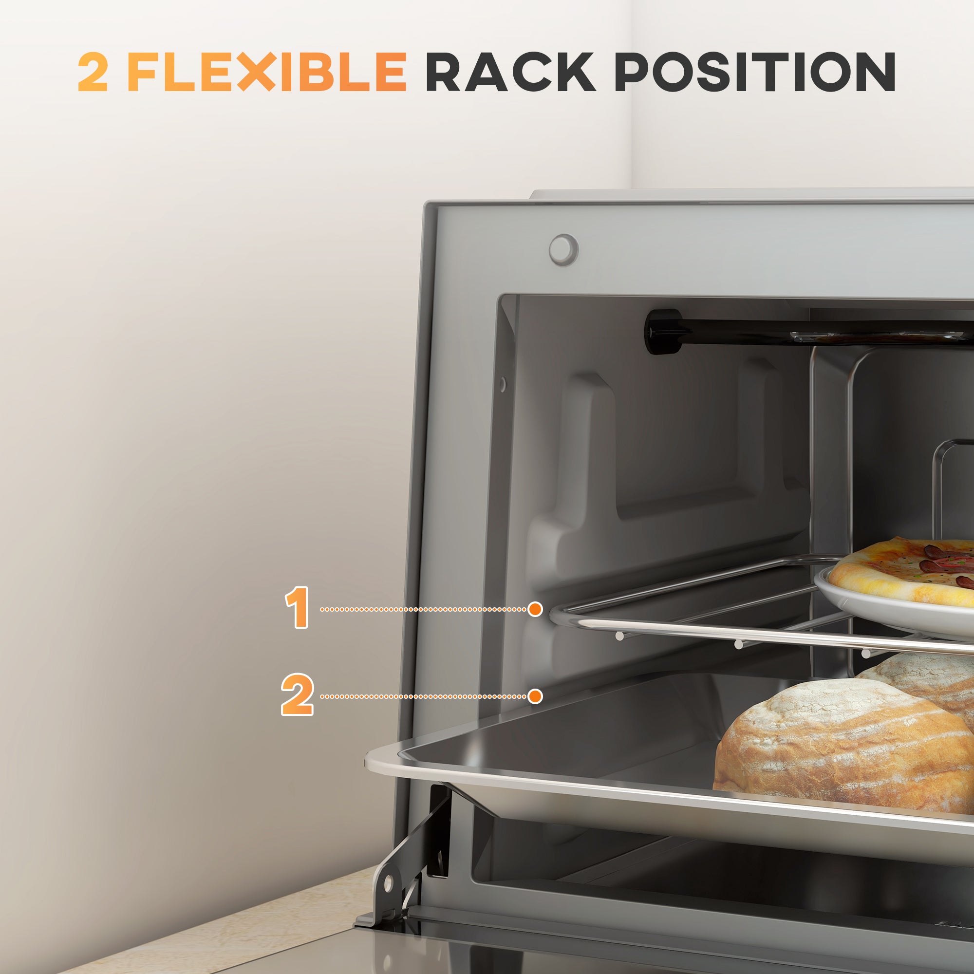 HOMCOM Mini Oven, 9L Countertop Electric Grill, Toaster Oven with Adjustable Temperature, Timer, Dishwasher Safe Baking Tray and Wire Rack, 750W, Silver - North Peak Garden Furniture