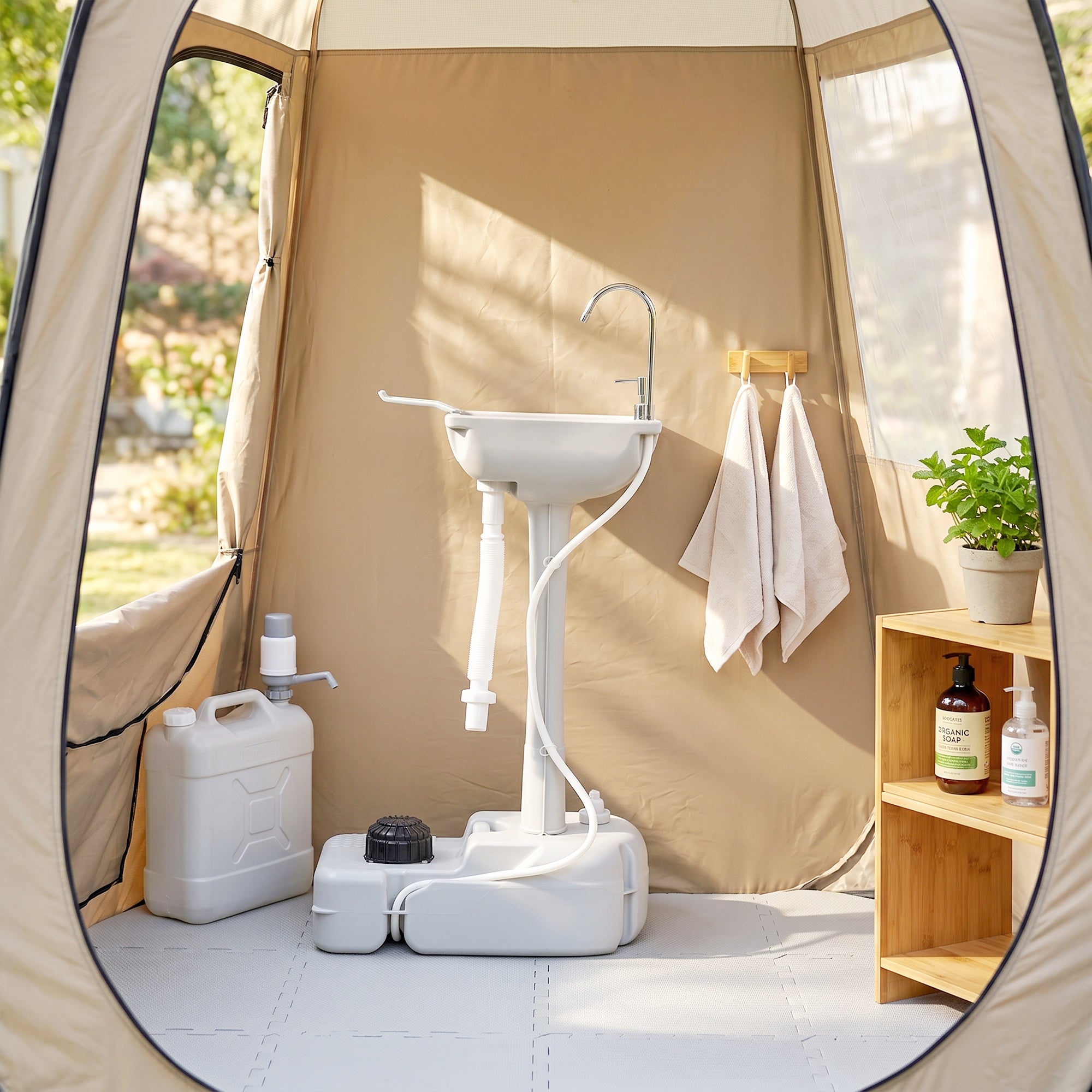 Outsunny Camping Portable Handwash Sink w/ Towel Holder & Soap Dispenser Rolling Wheels Outdoor Drainage Equipment